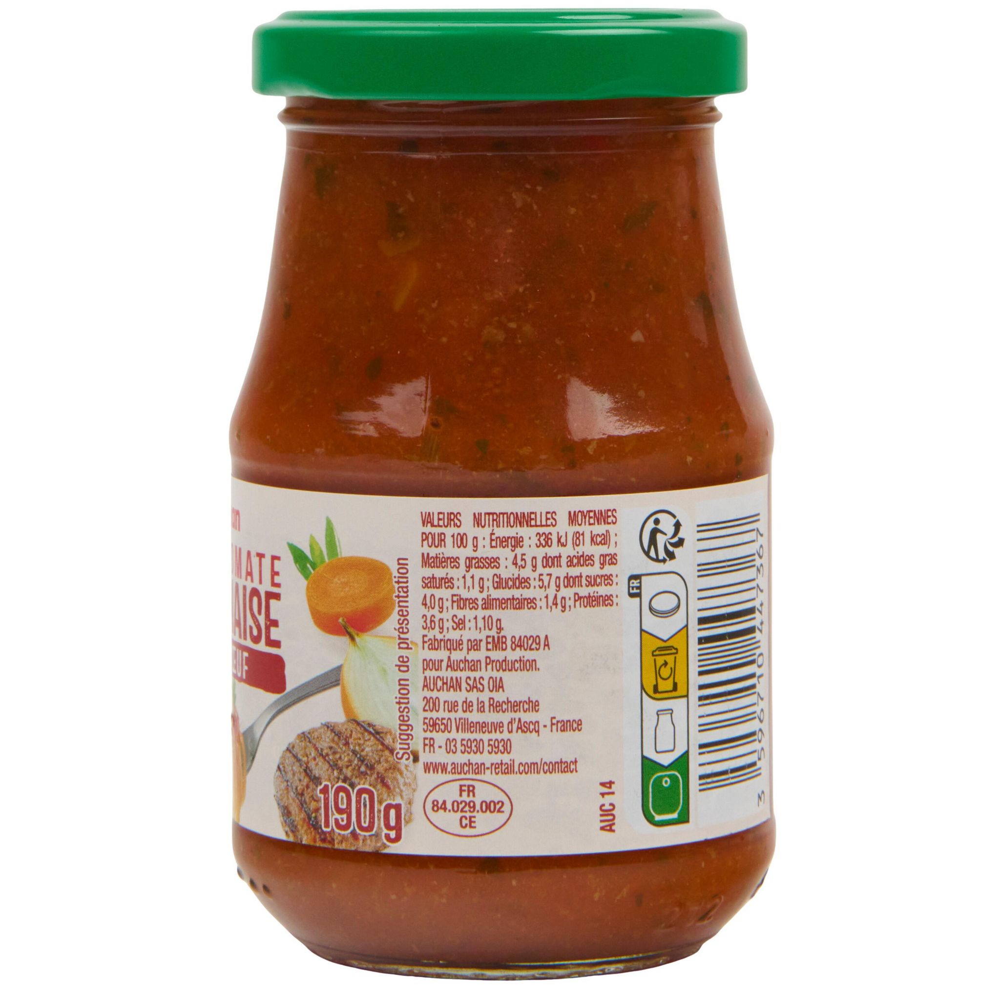 Voir la diapositive 3 : AUCHAN Sauce bolognaise origine France en bocal 190g