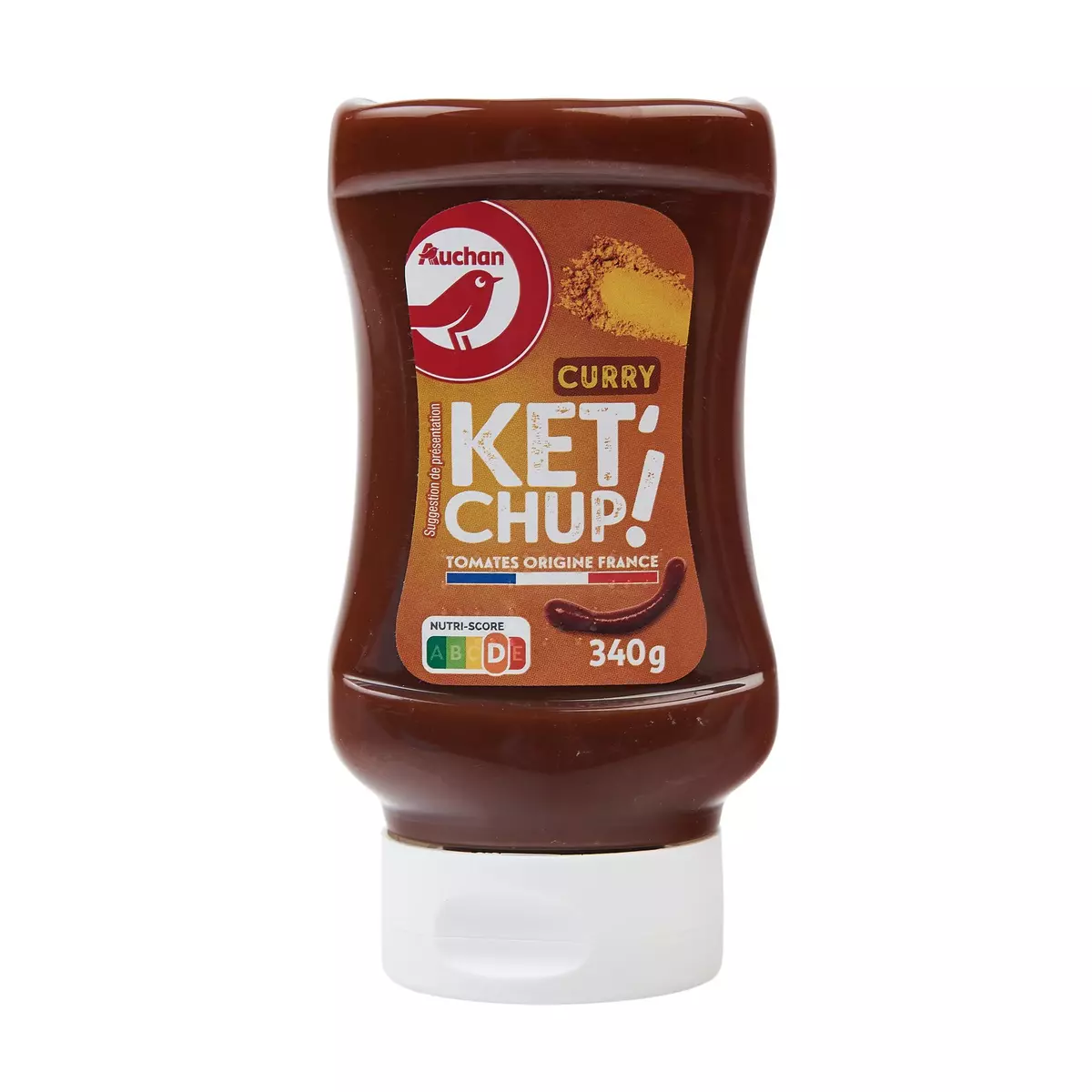 AUCHAN Ketchup curry en squeeze top down 340g