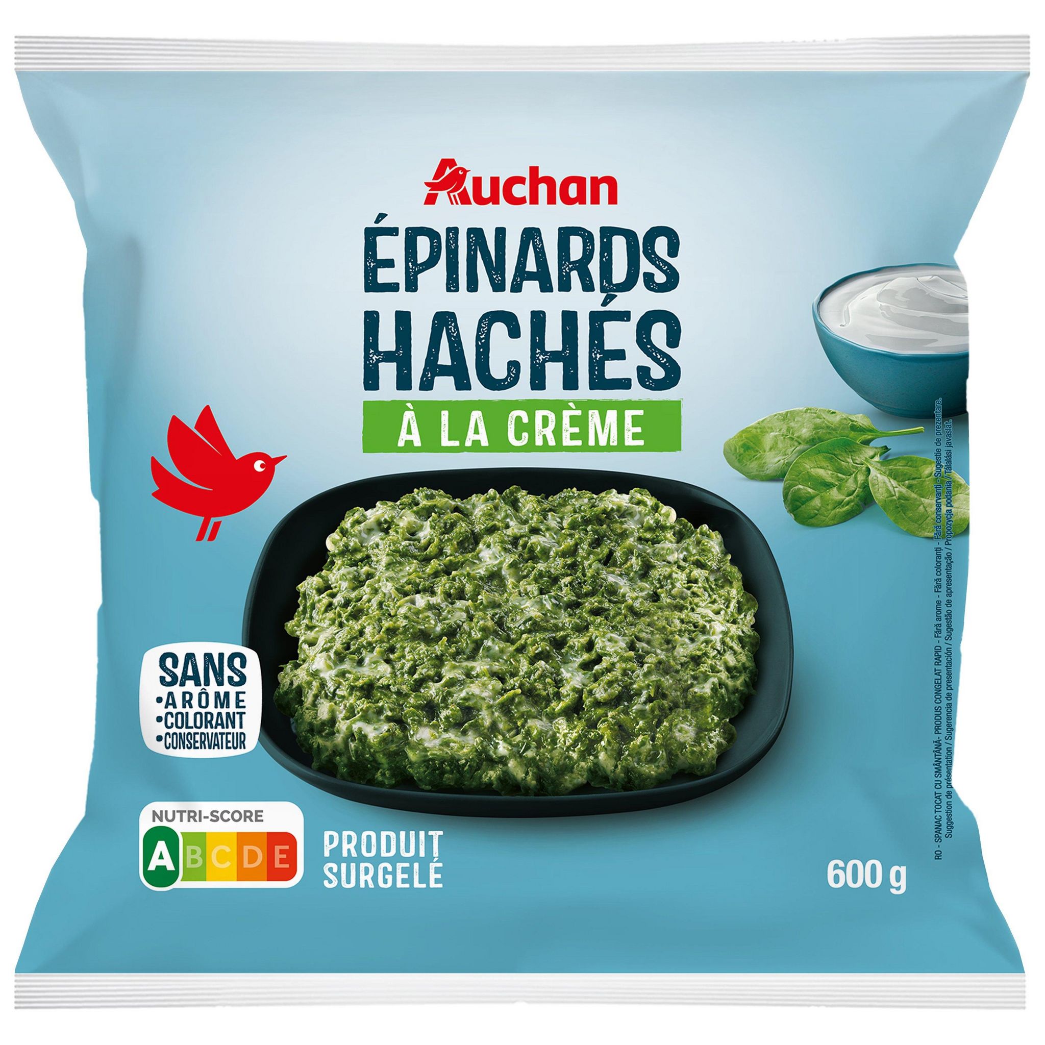 Voir la diapositive 4 : AUCHAN Epinards hachés à la crème 4 portions 600g