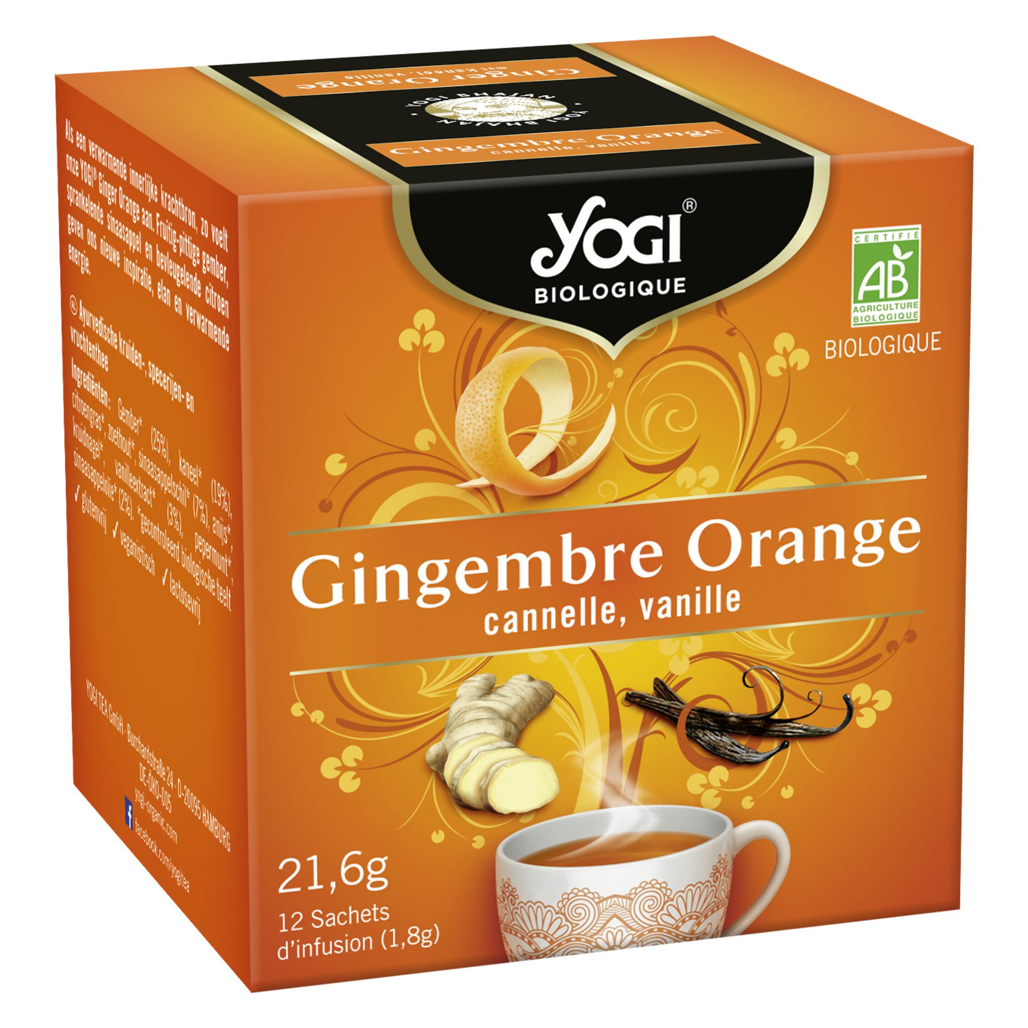 YOGI Infusion bio gingembre orange cannelle vanille 12 sachets 21,6g
