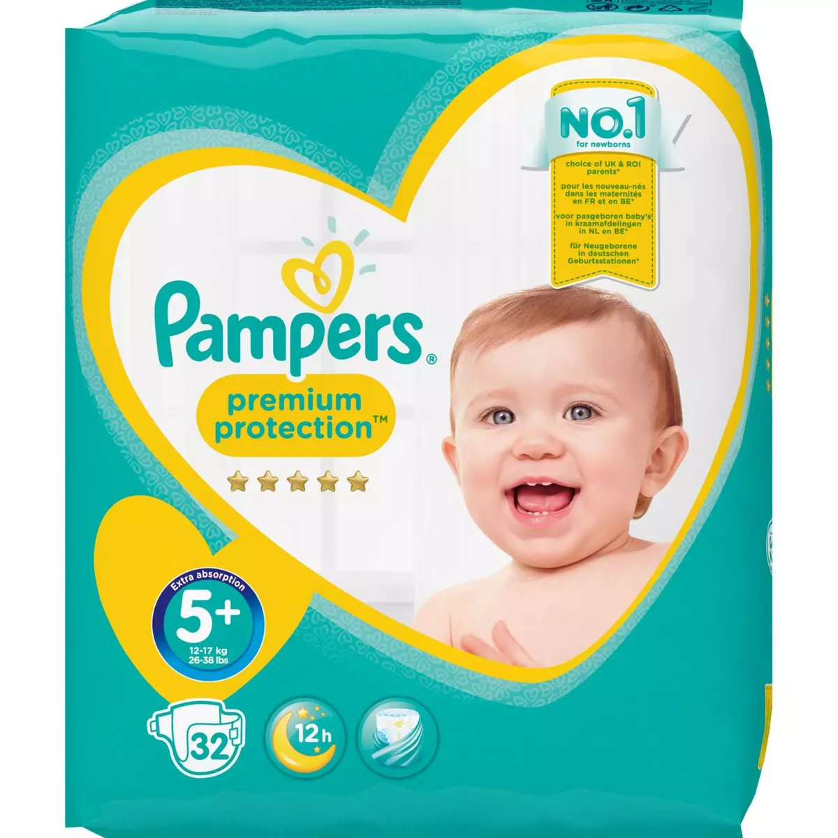 PAMPERS Premium protection couches taille 5+ (12-17kg) 32 couches