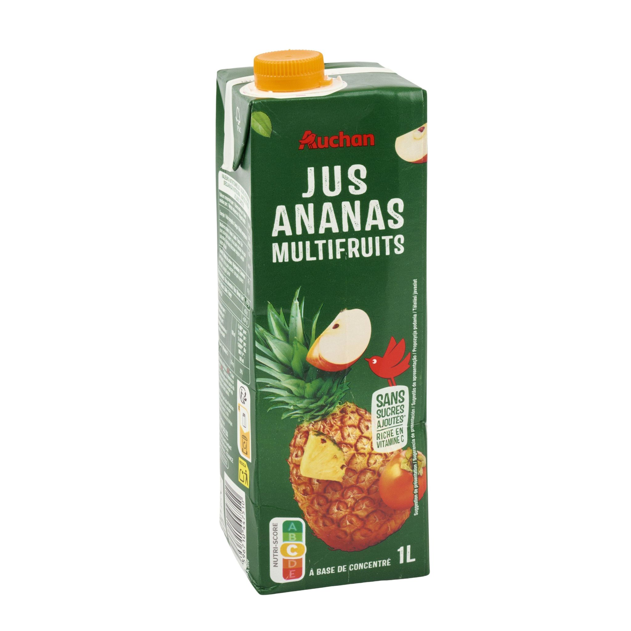 Voir la diapositive 4 : AUCHAN Jus ananas et multi fruits à base de concentré brique 1l