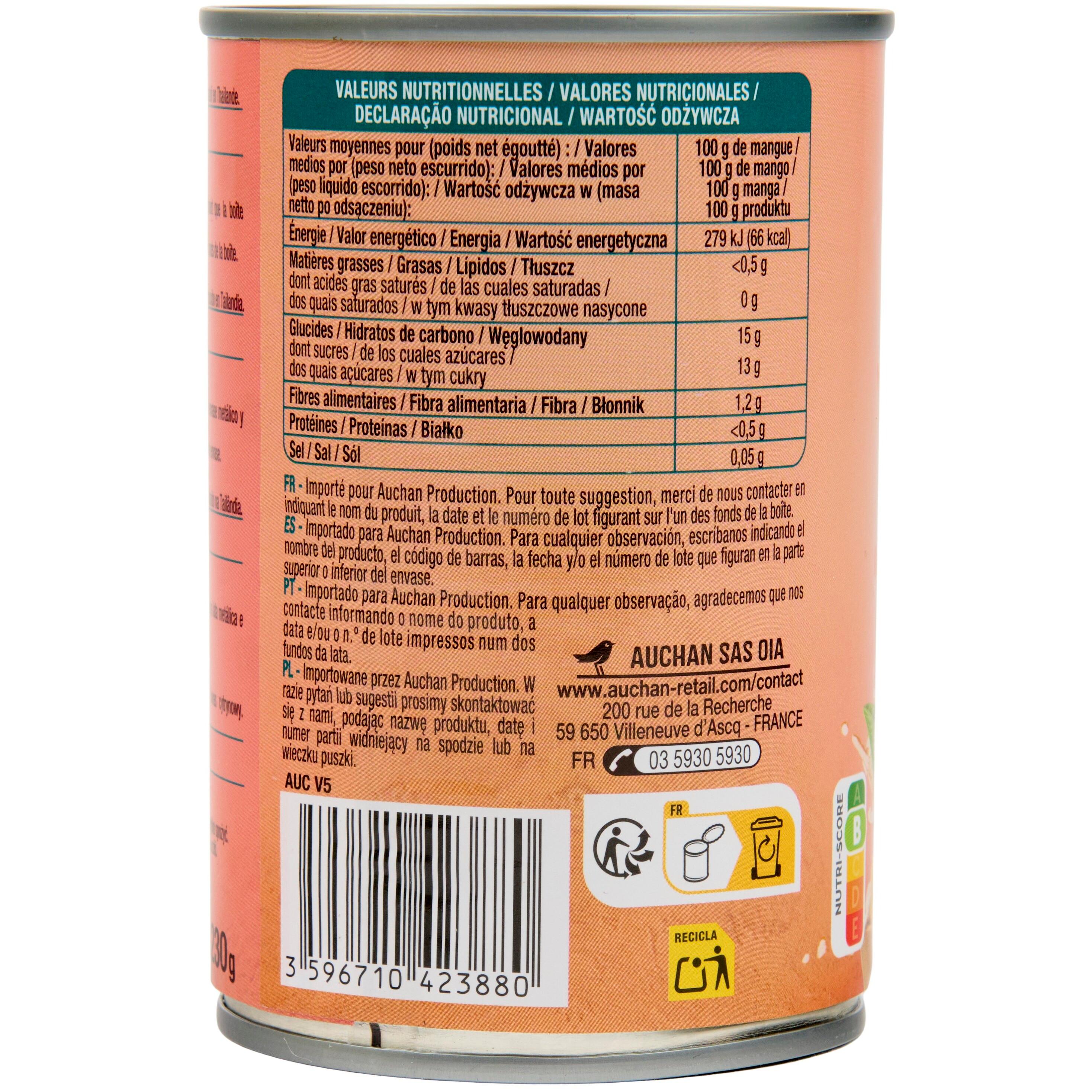 Voir la diapositive 2 : AUCHAN Mangue au sirop 230g