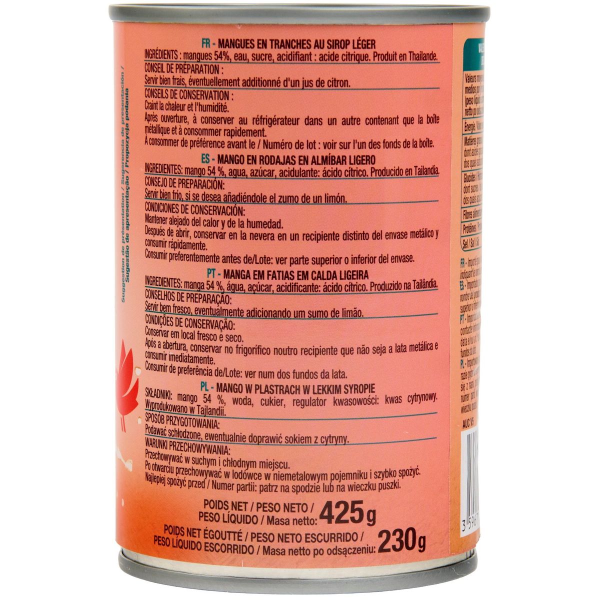 AUCHAN Mangue au sirop 230g