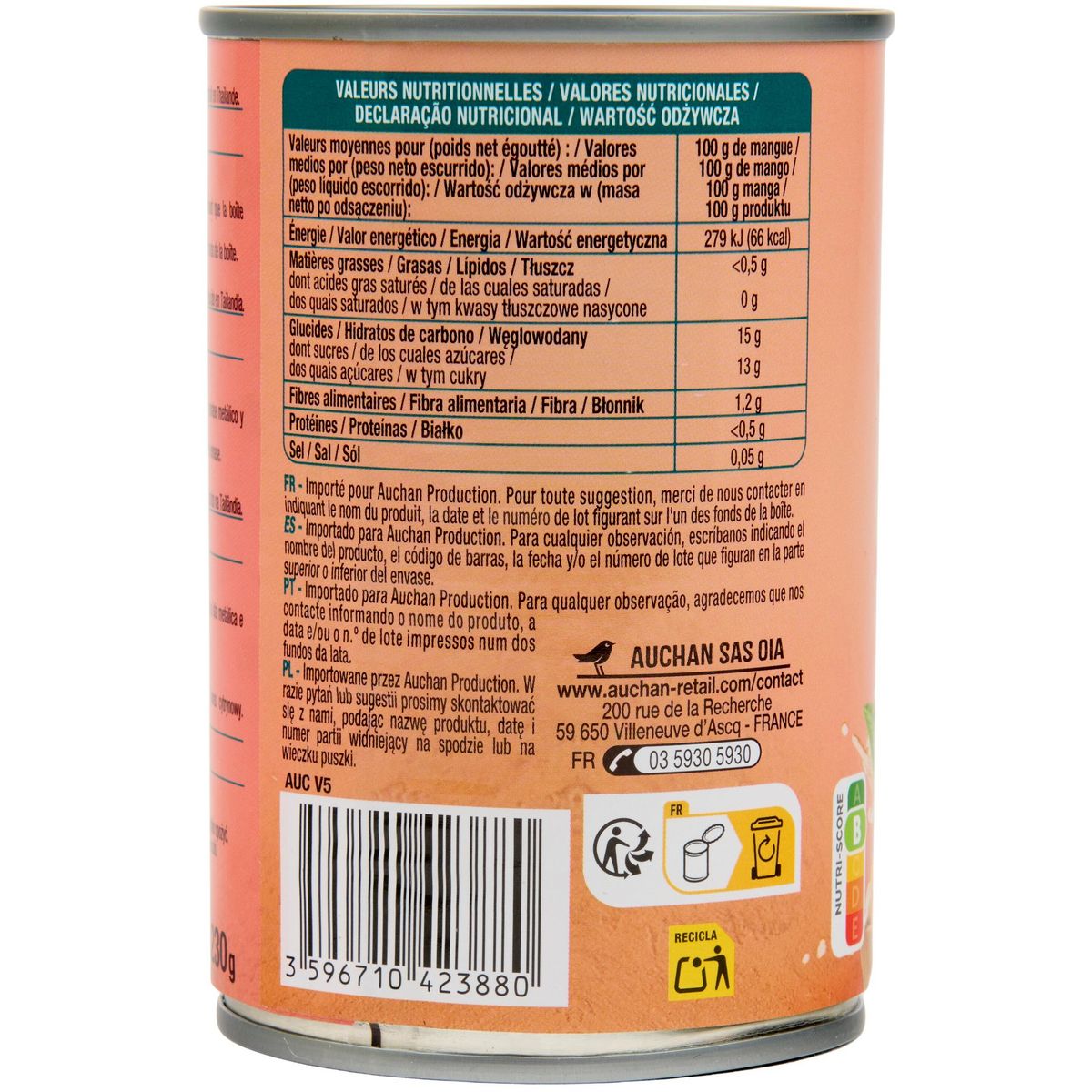 AUCHAN Mangue au sirop 230g