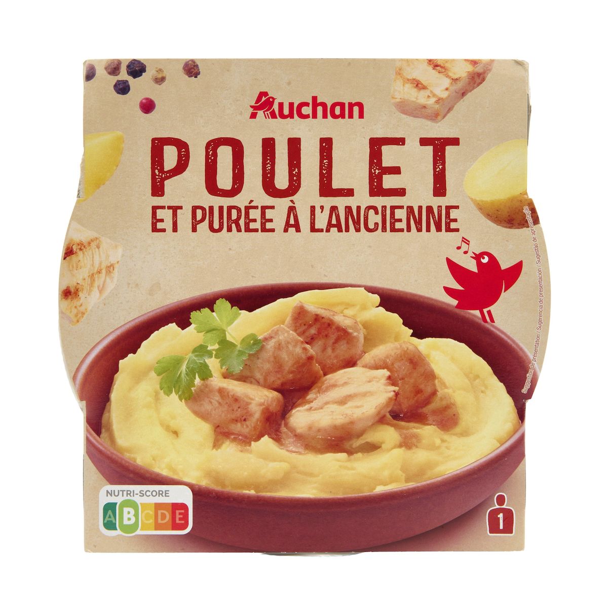 AUCHAN Poulet rôti purée à l'ancienne barquette 2min micro-ondes 1 personne 300g