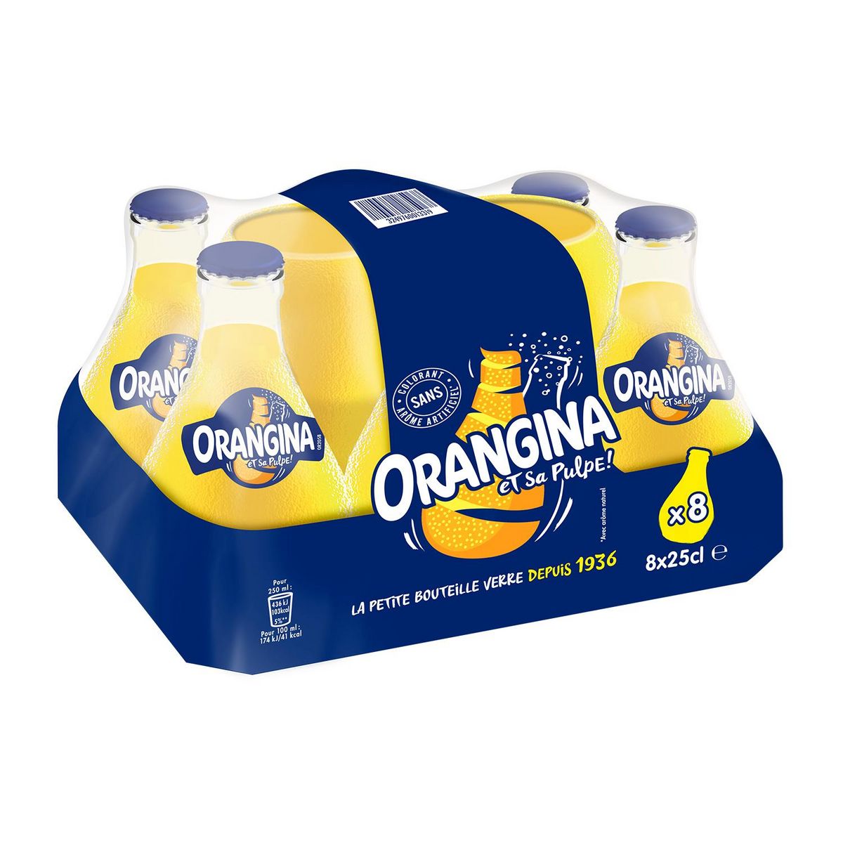 ORANGINA Boisson gazeuse à la pulpe de fruit jaune bouteilles verre 8x25cl