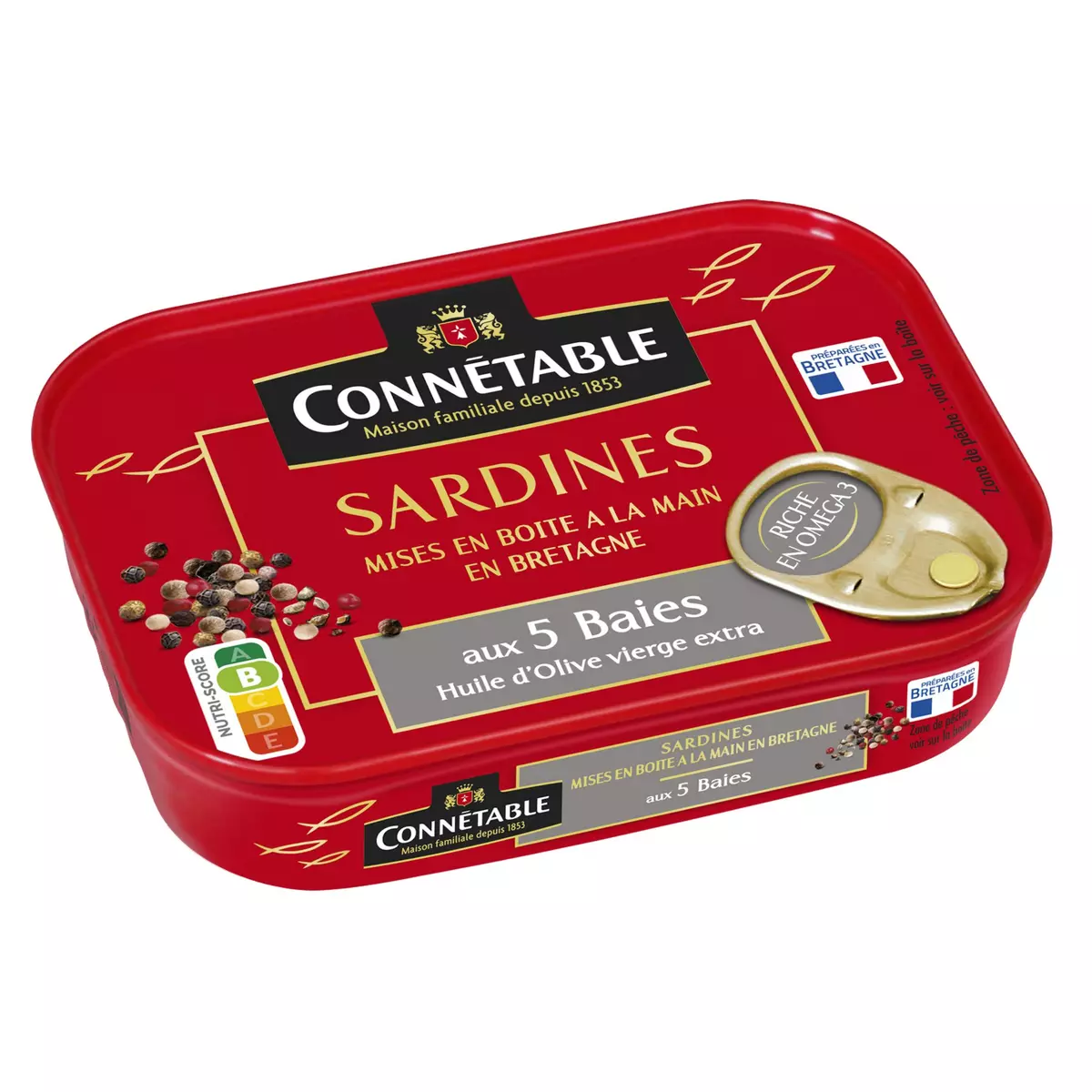 CONNETABLE Sardine à l'huile d'olive et aux 5 baies  135g