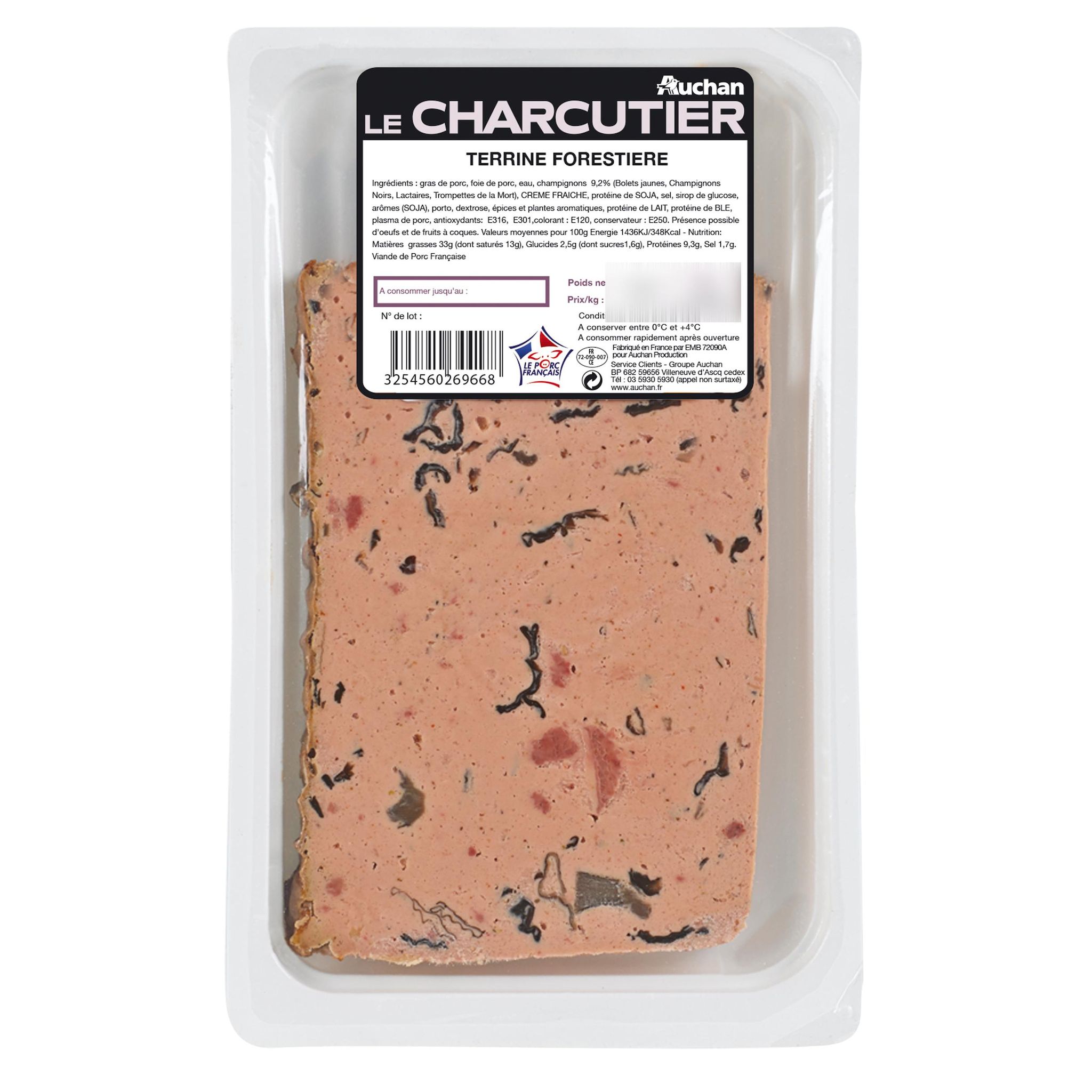 Voir la diapositive 2 : AUCHAN LE CHARCUTIER Terrine forestière 170g