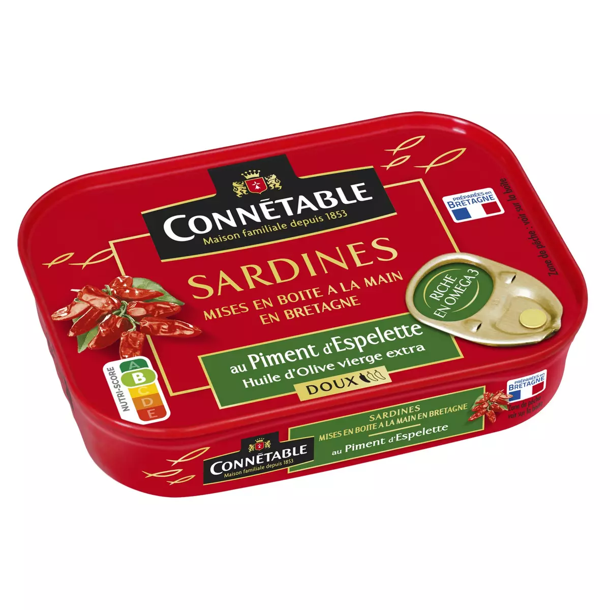 CONNETABLE Sardines à l'huile d'olive vierge extra au piment d’Espelette 135g