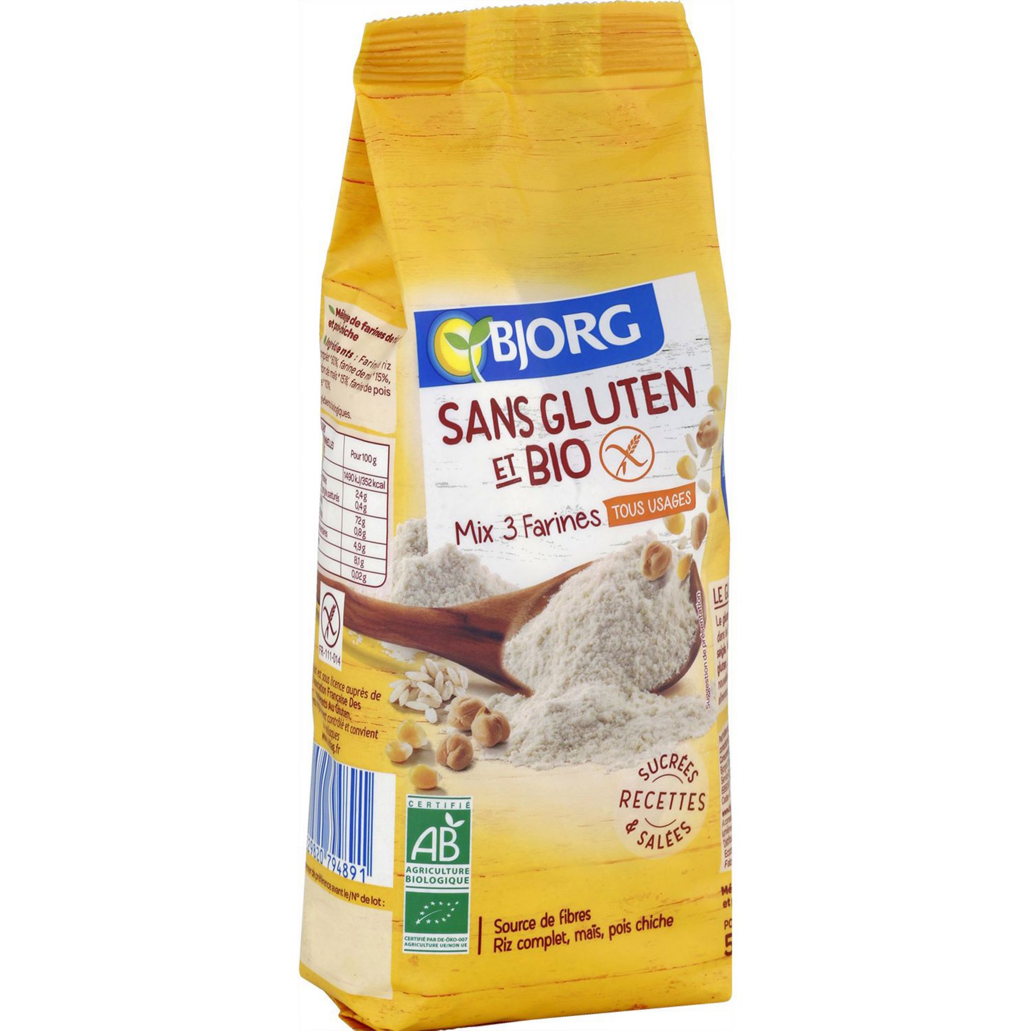 Voir la diapositive 2 : BJORG Mix 3 farines bio sans gluten 500g