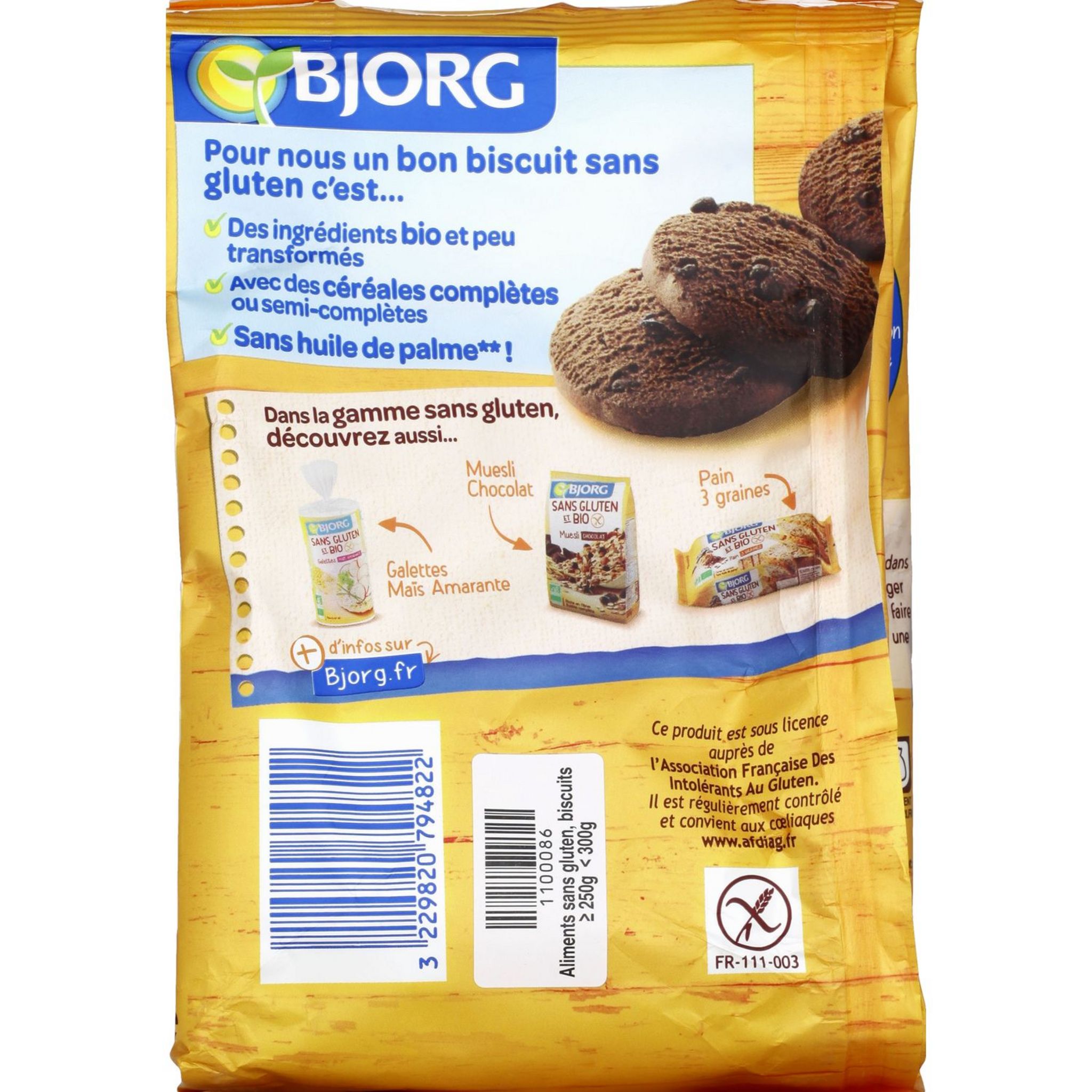 Voir la diapositive 3 : BJORG Sablé sarrazin au chocolat bio sans gluten 250g