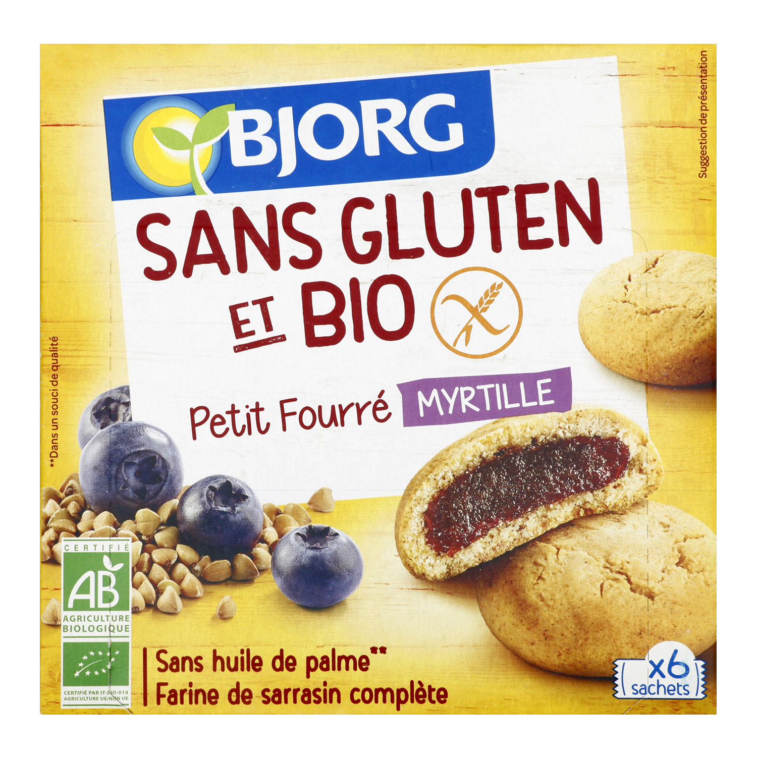 Voir la diapositive 2 : BJORG Petit fourré à la myrtille bio sans gluten 6 sachets 180g