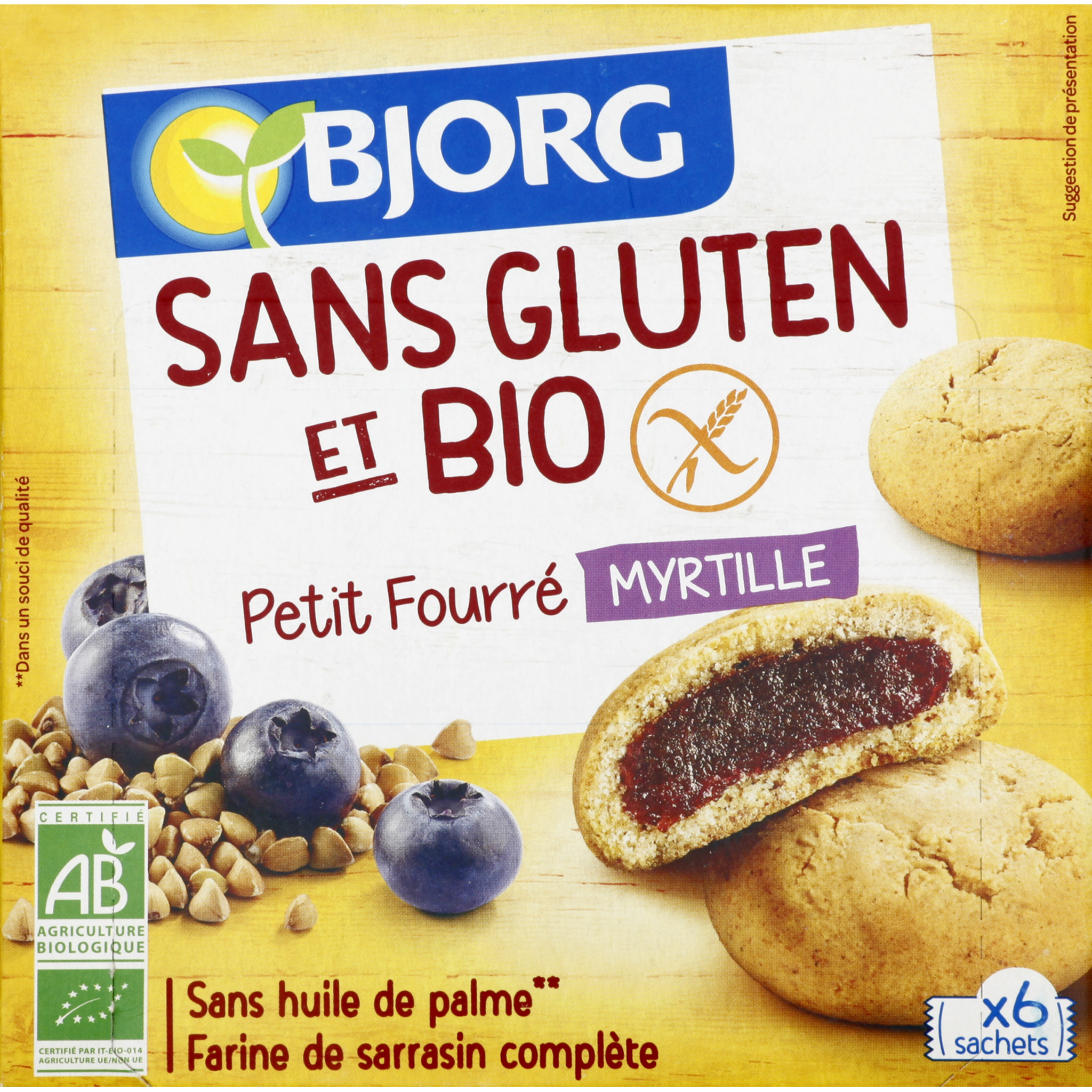 Voir la diapositive 3 : BJORG Petit fourré à la myrtille bio sans gluten 6 sachets 180g