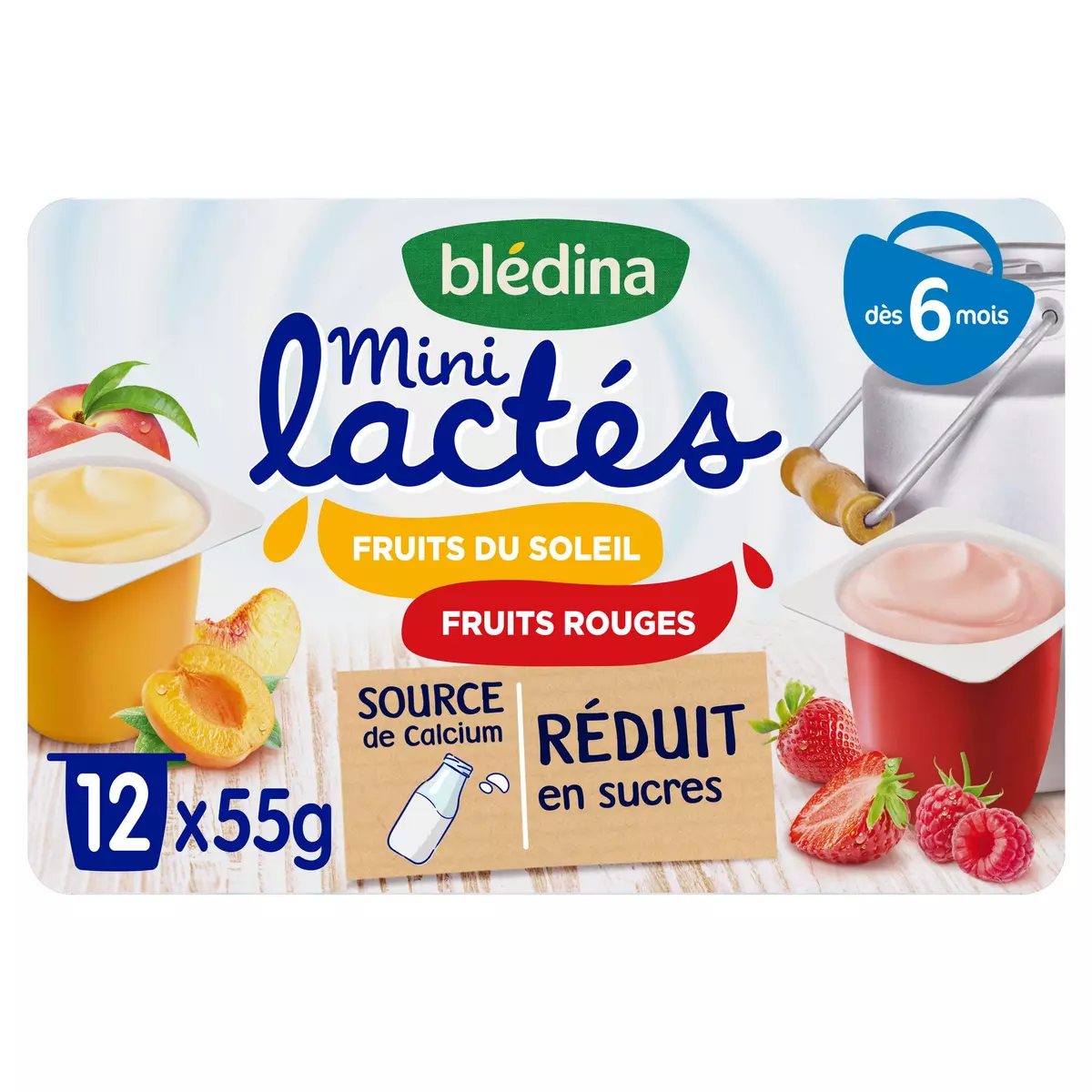 BLEDINA Mini lactés fruits du soleil et fruits rouges dès 6 mois 12x55g