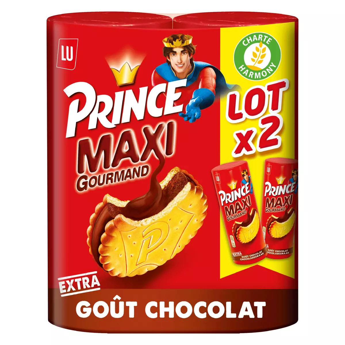 PRINCE Maxi gourmand biscuits fourrés au chocolat lot de 2 2x250g