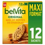 BELVITA Biscuits petit-déjeuner miel et pépites de chocolat, sachets fraîcheur 12x4 biscuits 650g