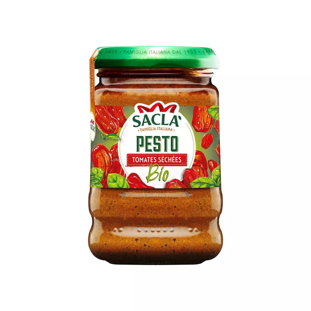 SACLA Sauce pesto bio aux tomates séchées sans gluten, en bocal 190g