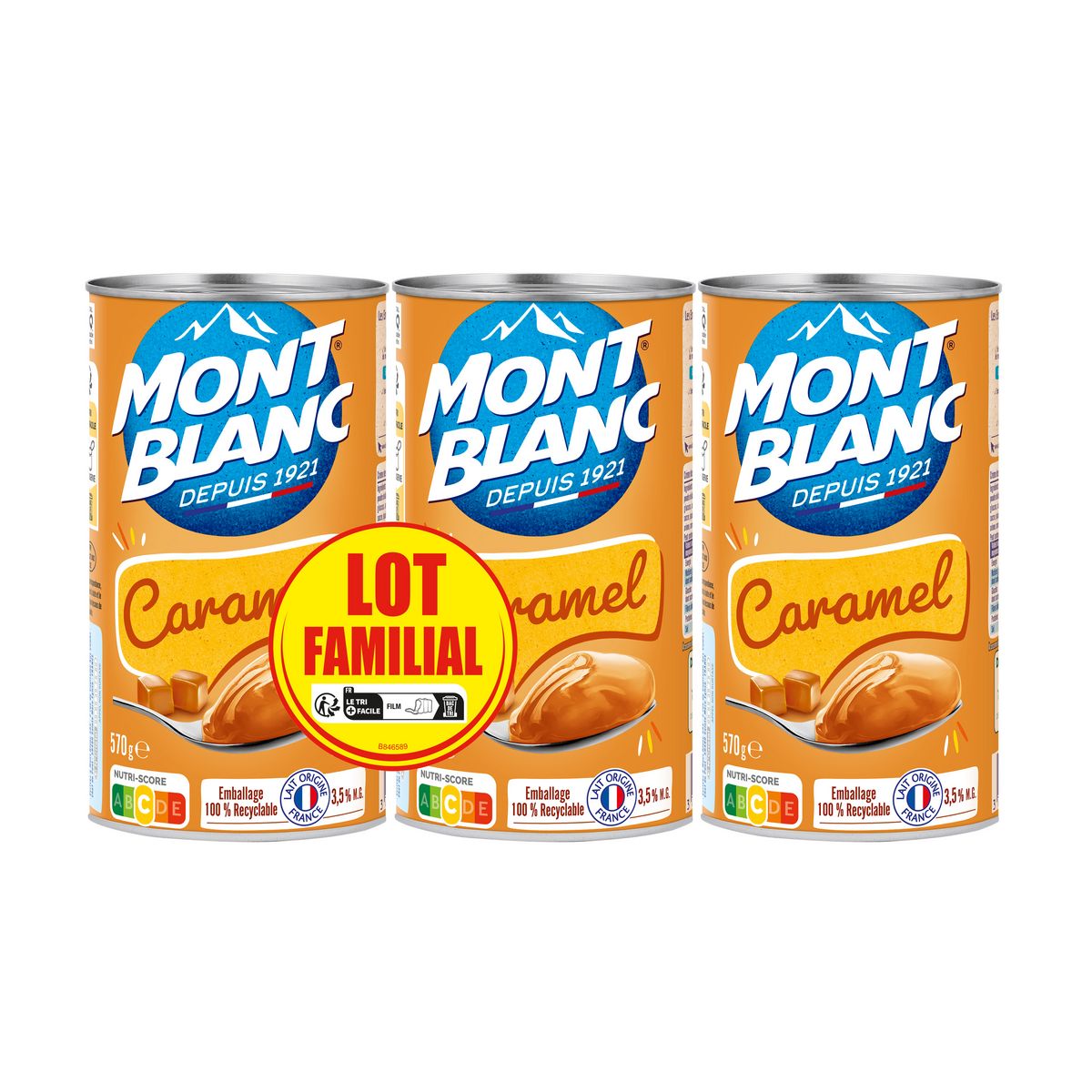 MONT BLANC Crème dessert saveur caramel lot familial 3x570g