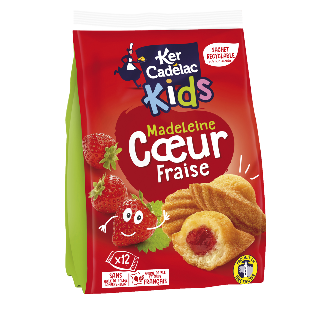 KER CADELAC Kids madeleine coeur de fraise 12 pièces 420g