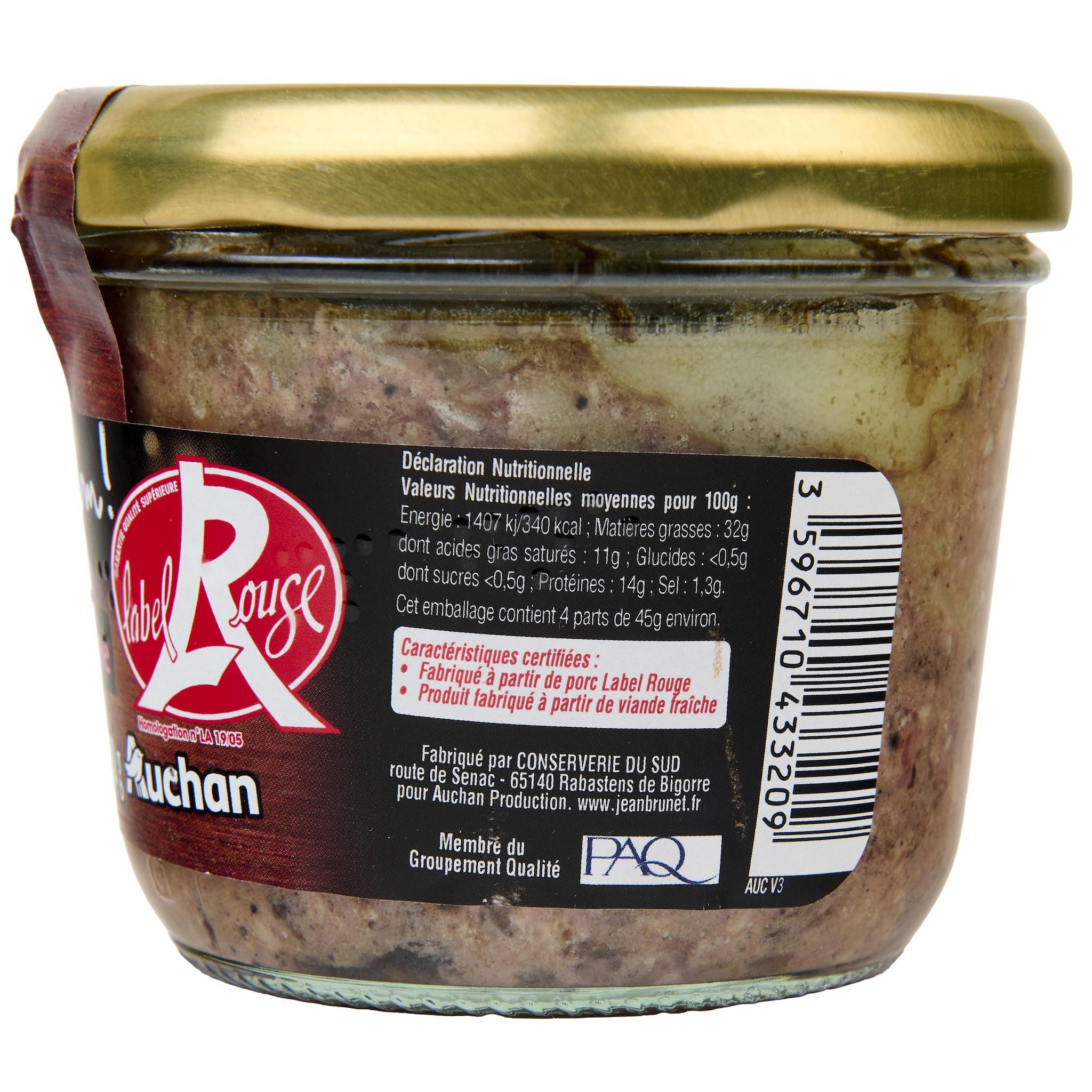 Voir la diapositive 3 : AUCHAN MMM! Terrine de campagne Label Rouge 180g