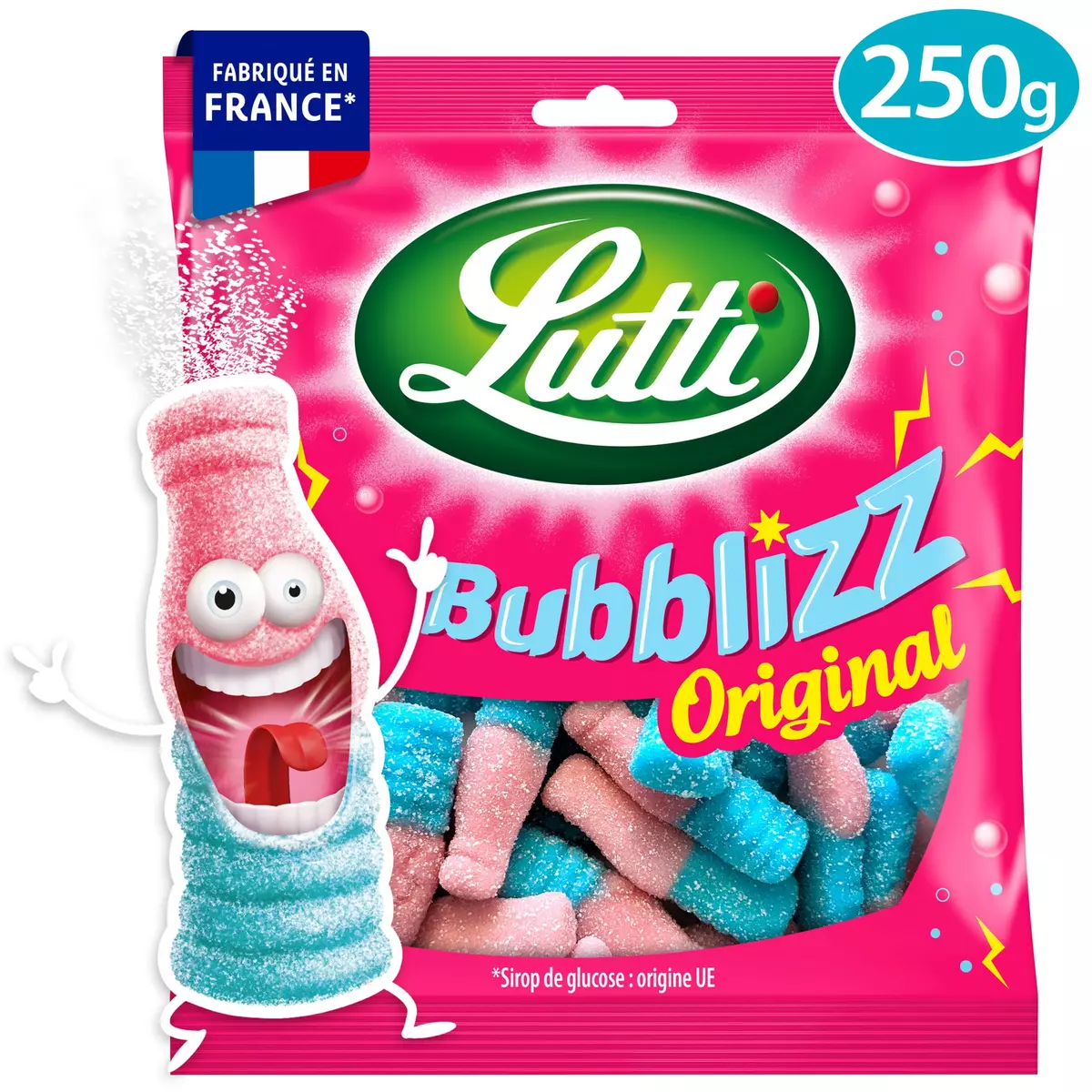 LUTTI Bubblizz original bonbons bouteille pétillante goût bubble