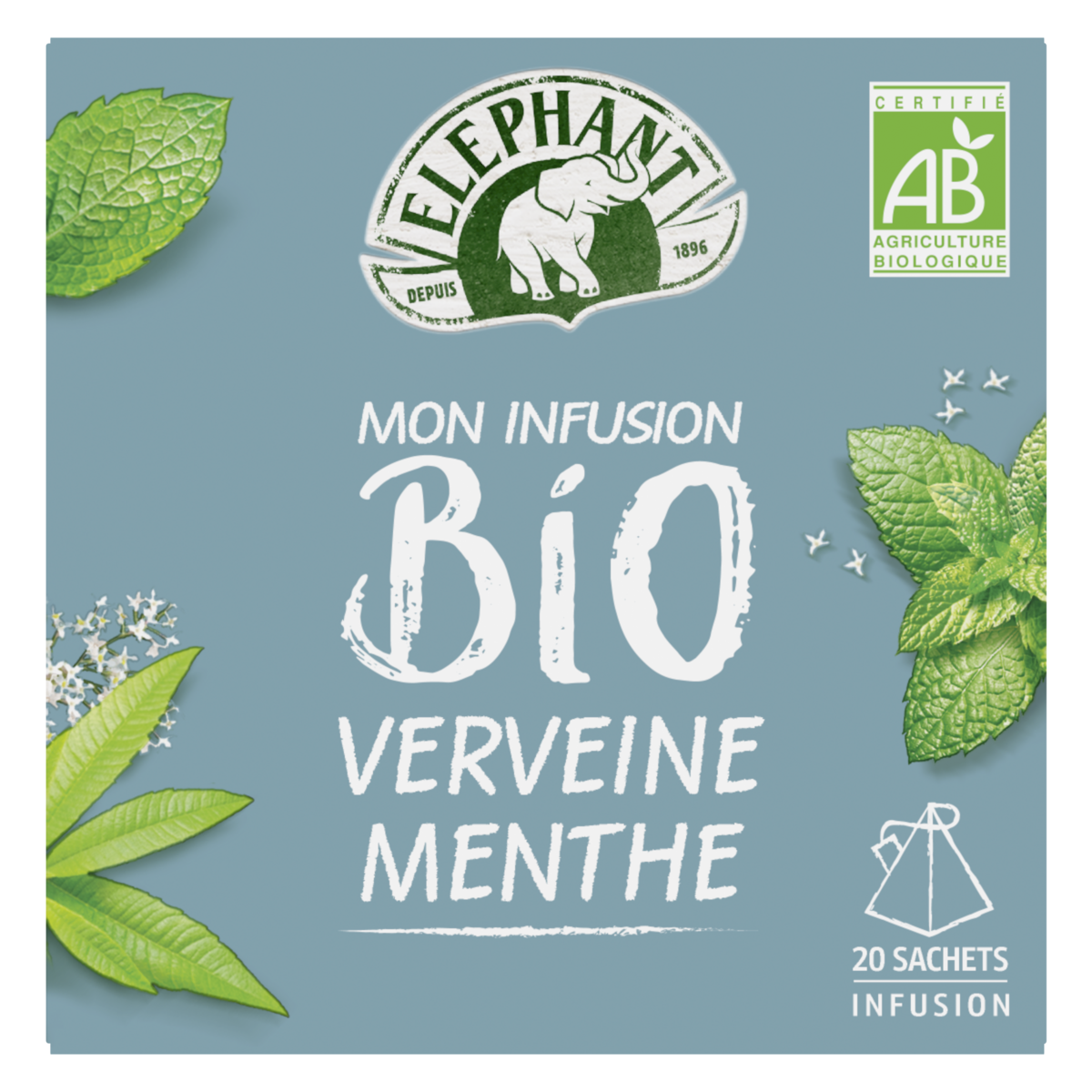 ELEPHANT Infusion bio verveine et menthe 20 sachets 30g