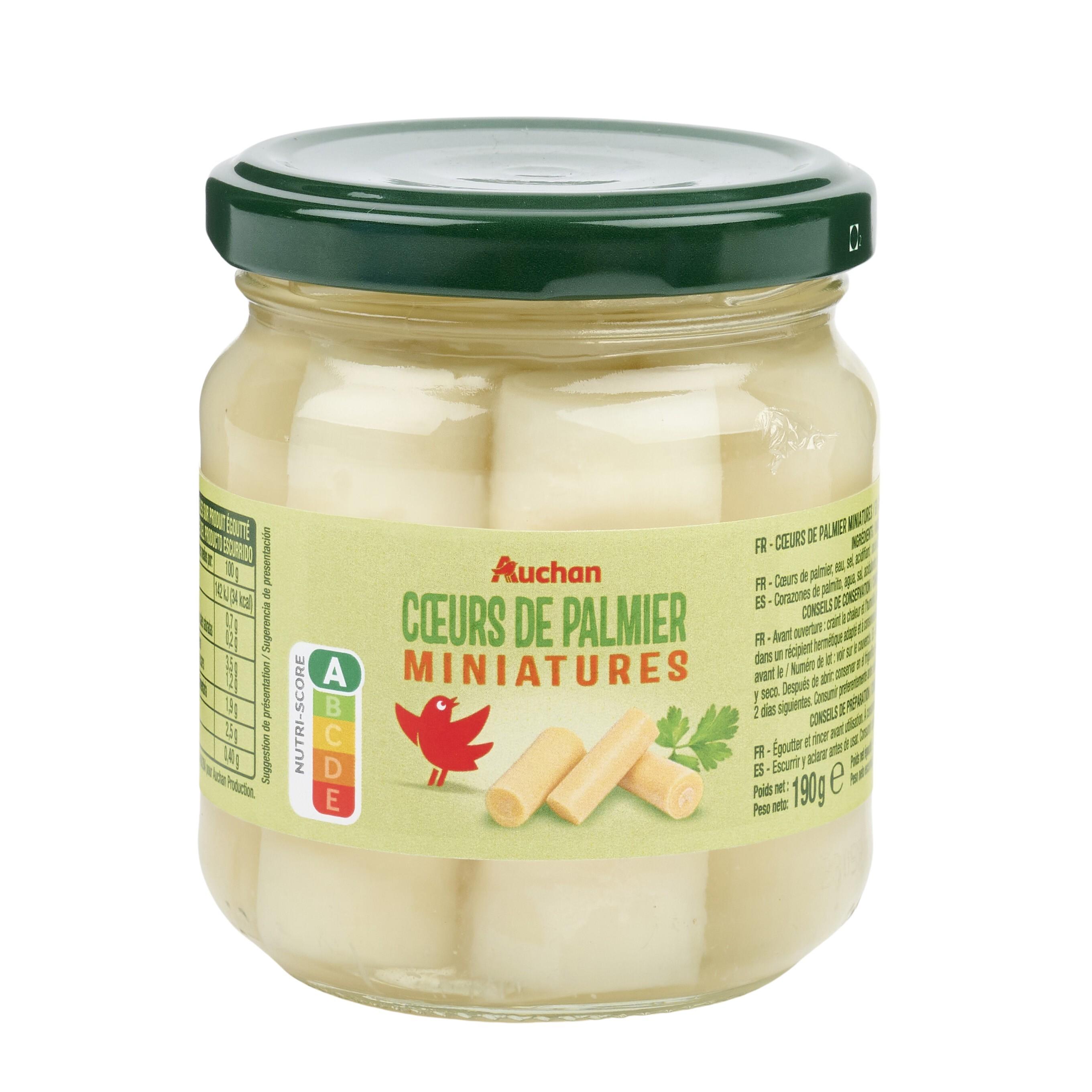 Voir la diapositive 4 : AUCHAN Coeurs de palmier miniatures bocal 115g