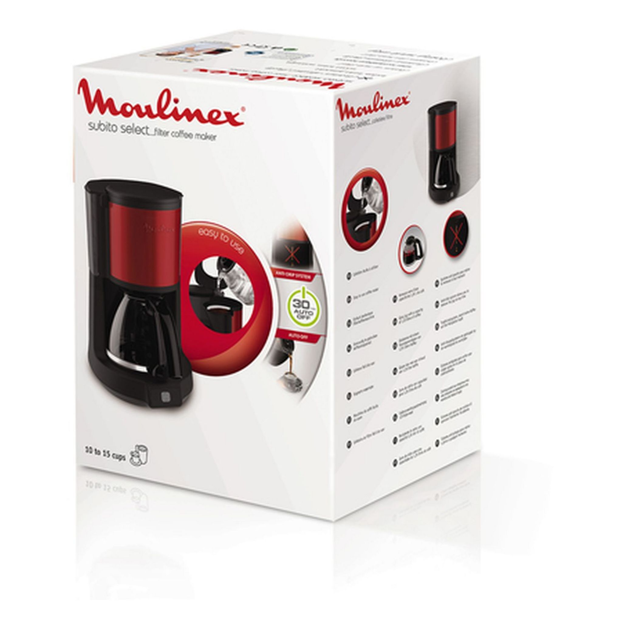 Voir la diapositive 5 : MOULINEX Cafetière à filtre classique Subito Select rouge FG370D11