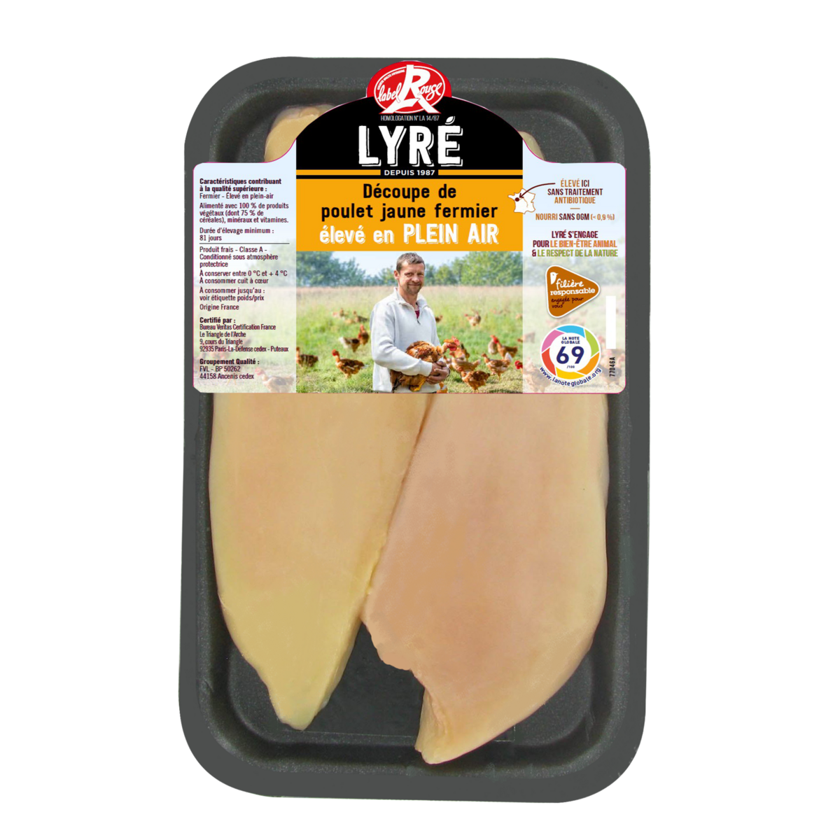 LYRE Filets de poulet jaune fermier label rouge 2 pièces 280g
