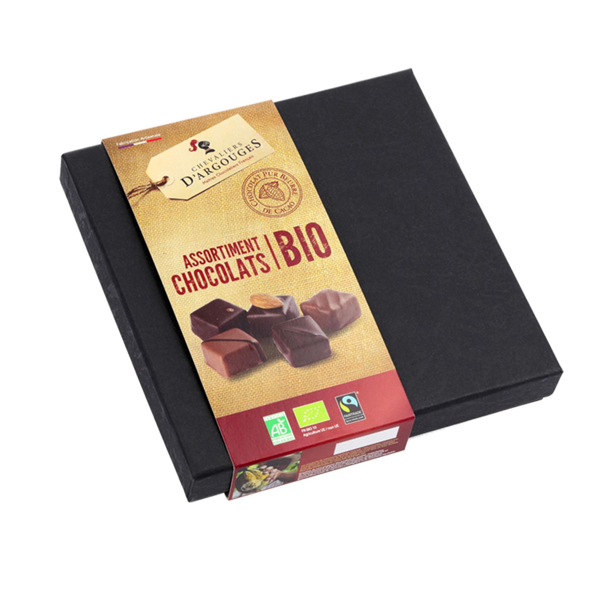 CHEVALIERS D'ARGOUGES Boite prestige assortiment de chocolats noir bio 155g