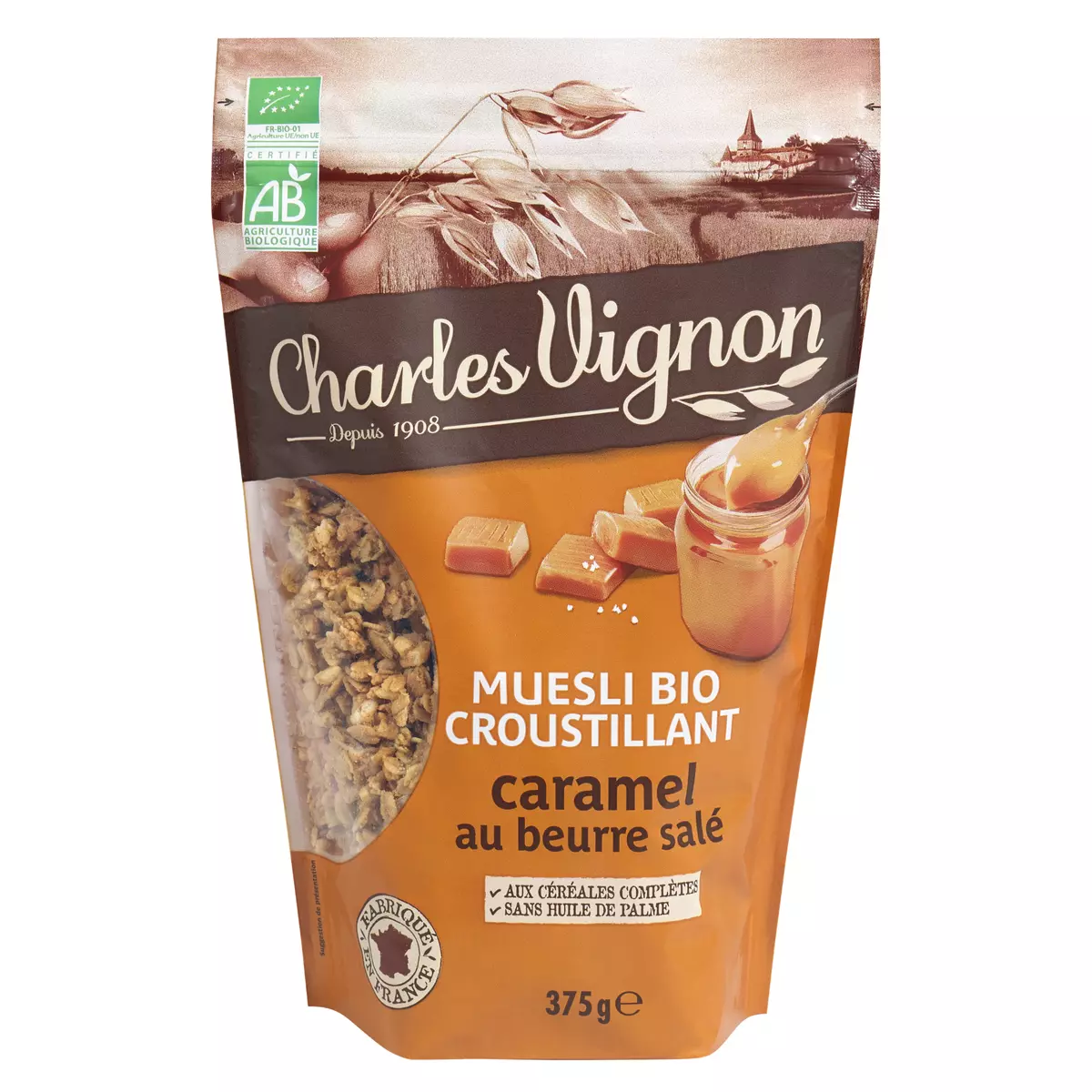 CHARLES VIGNON Céréales muesli bio croustillant caramel au beurre salé 375g