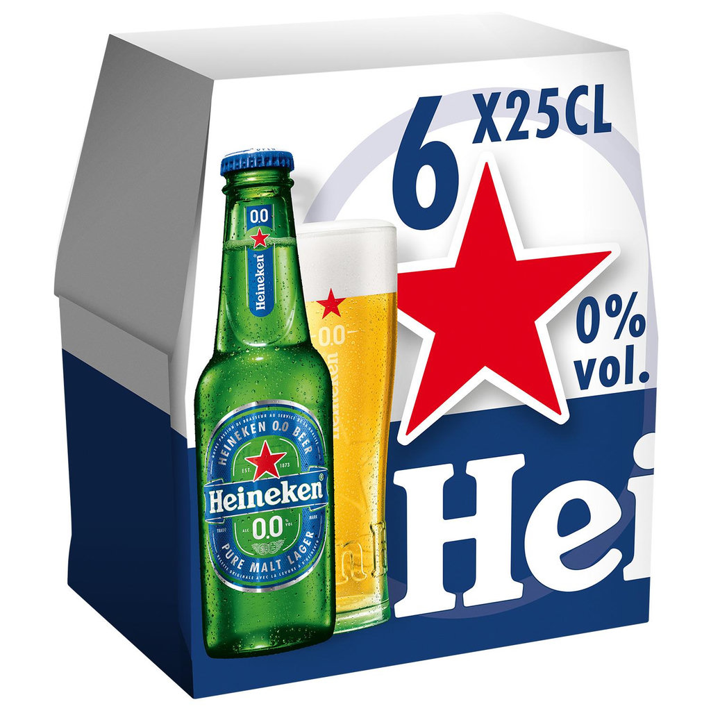 HEINEKEN Bière blonde sans alcool 0,0% bouteilles 6x25cl