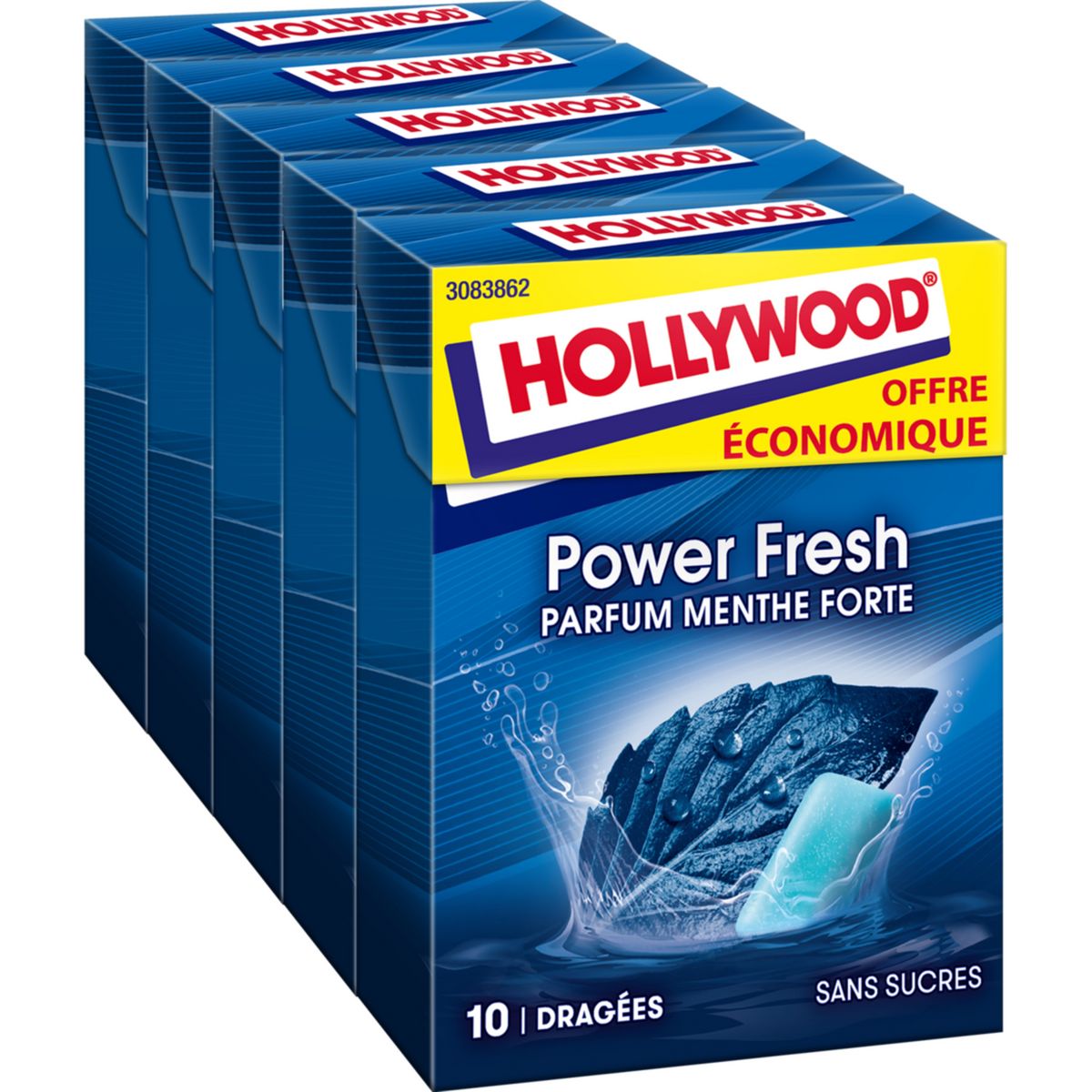 HOLLYWOOD Power Fresh chewing-gum menthe forte  5x10 dragées 