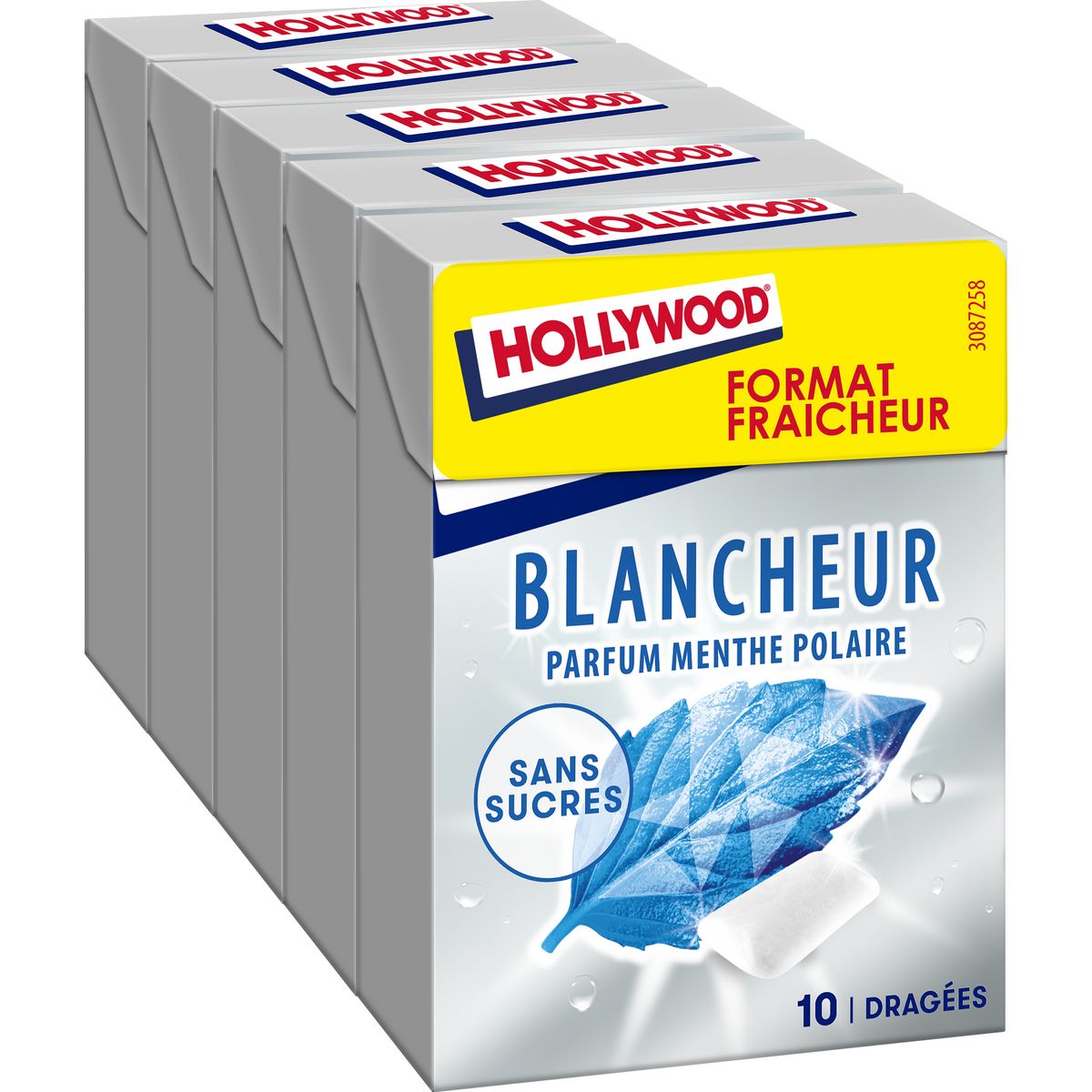 HOLLYWOOD Chewing-gums blancheur menthe polaire 5x10 dragées 70g
