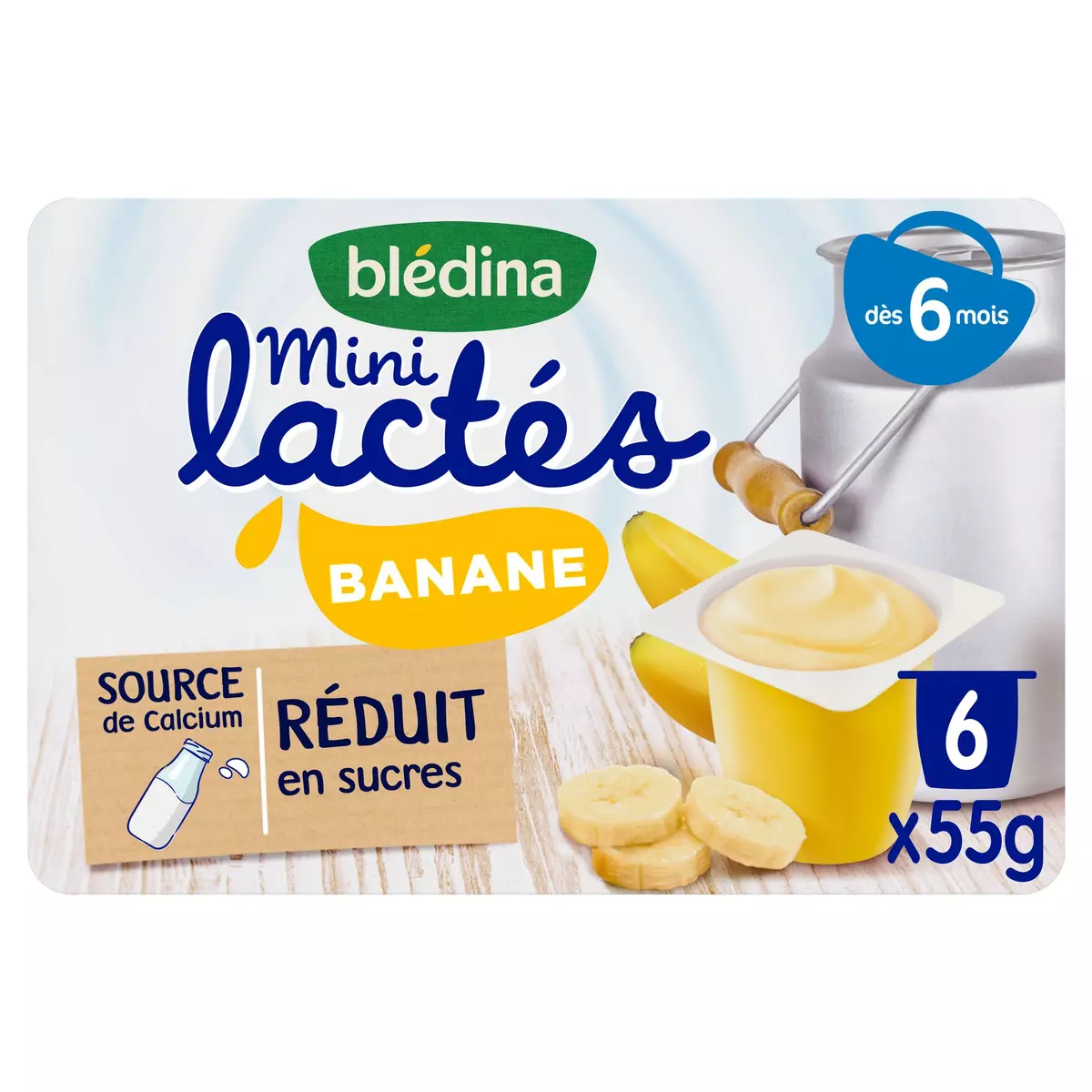 BLEDINA Mini lactés petit pot dessert à la banane dès 6 mois 6x55g