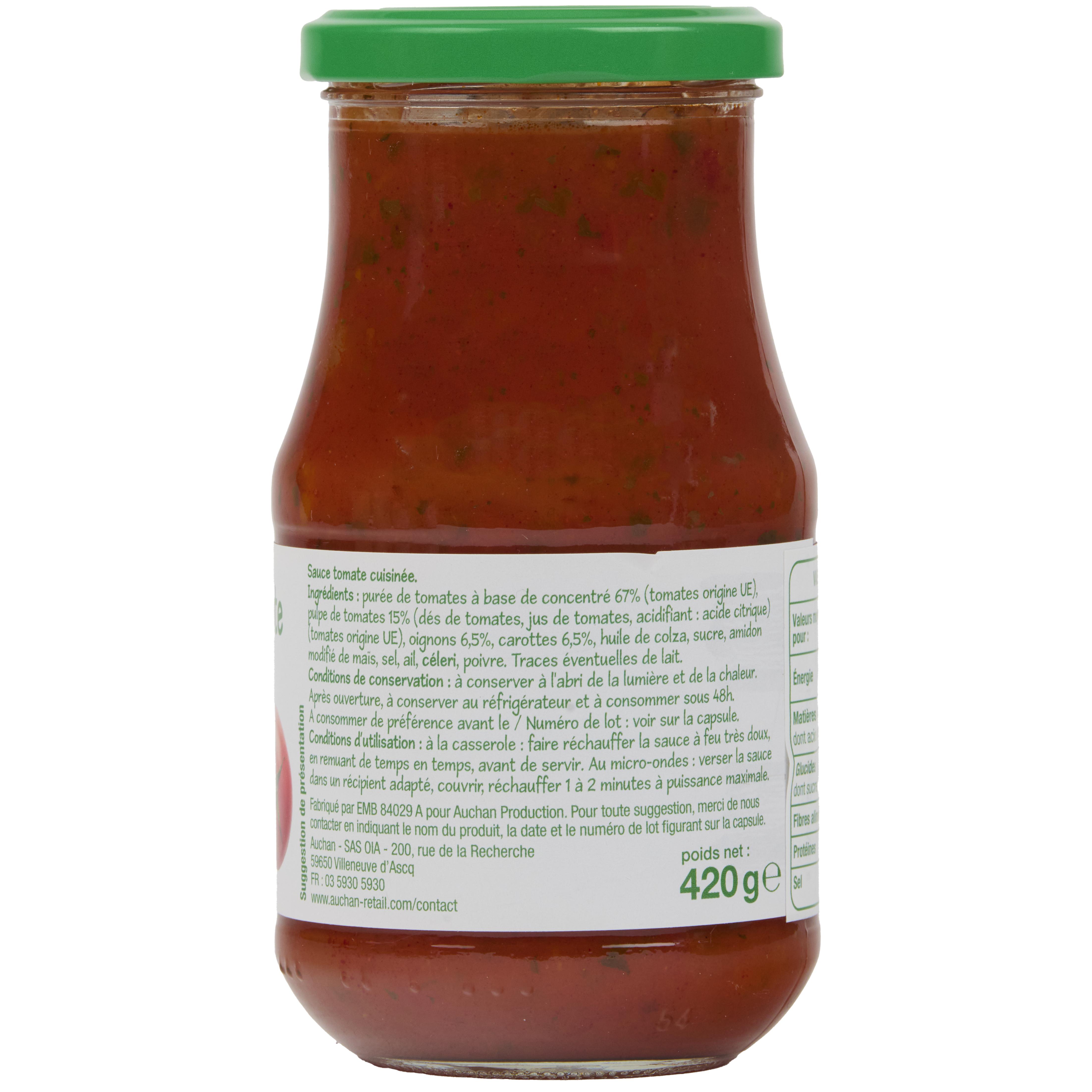 Voir la diapositive 3 : POUCE Sauce tomate cuisinée, en bocal 420g