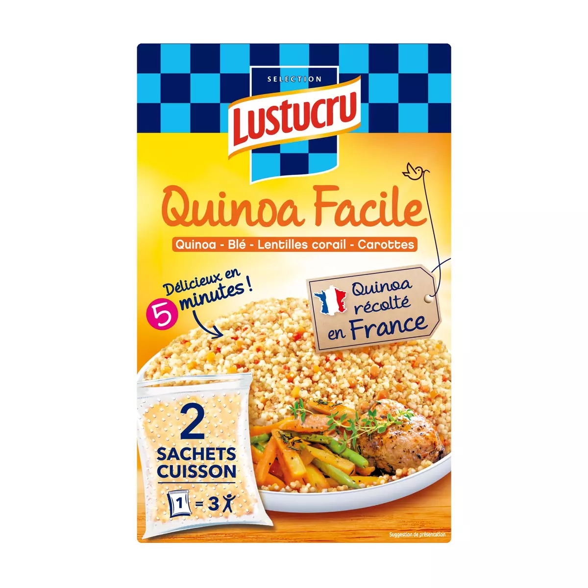 LUSTUCRU Quinoa facile blé lentilles corail carottes en sachets 2 sachets 300g