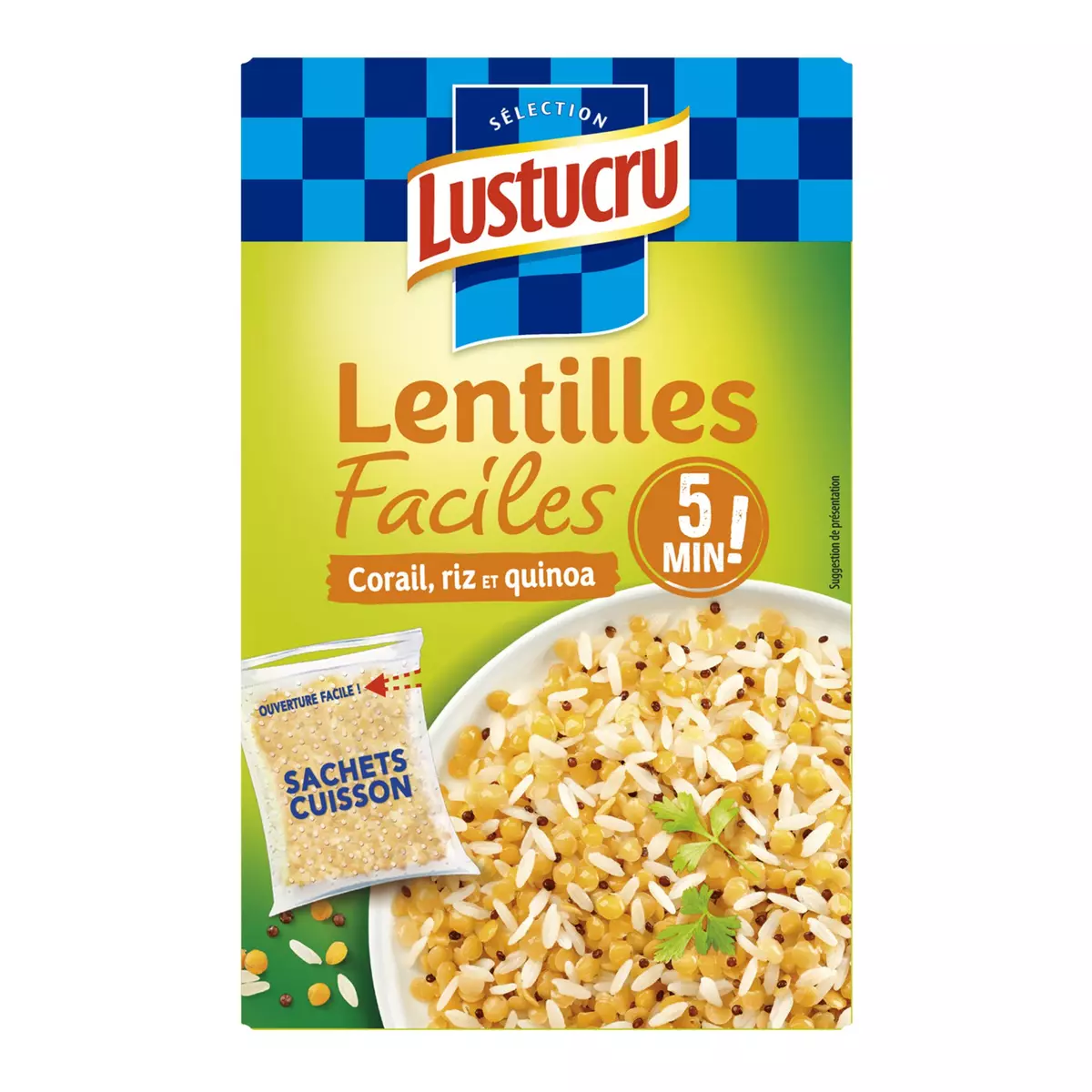 LUSTUCRU Lentilles facile lentilles corail riz quinoa sachets cuisson prêt en 5 min 2x150g
