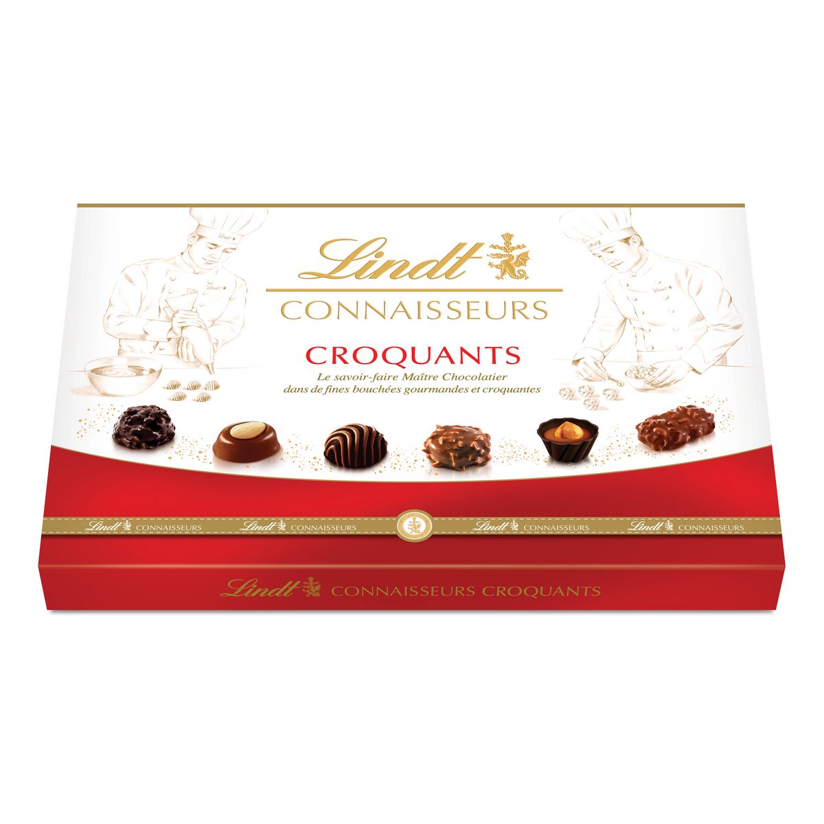 LINDT Connaisseurs Croquants assortiment de chocolats extra fins au lait  noirs et blancs fourrés 37 pièces 405g