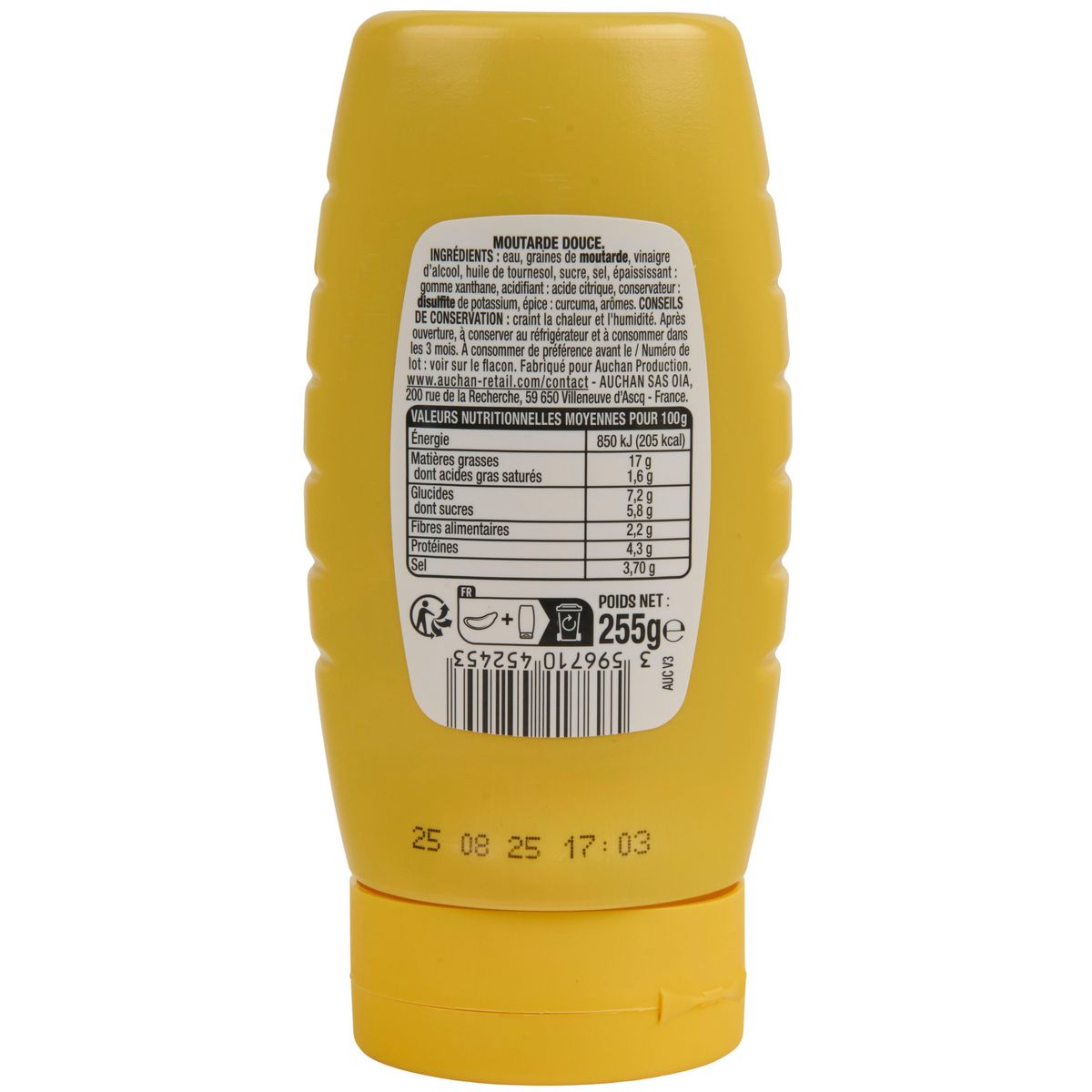 AUCHAN Moutarde douce flacon souple 255g