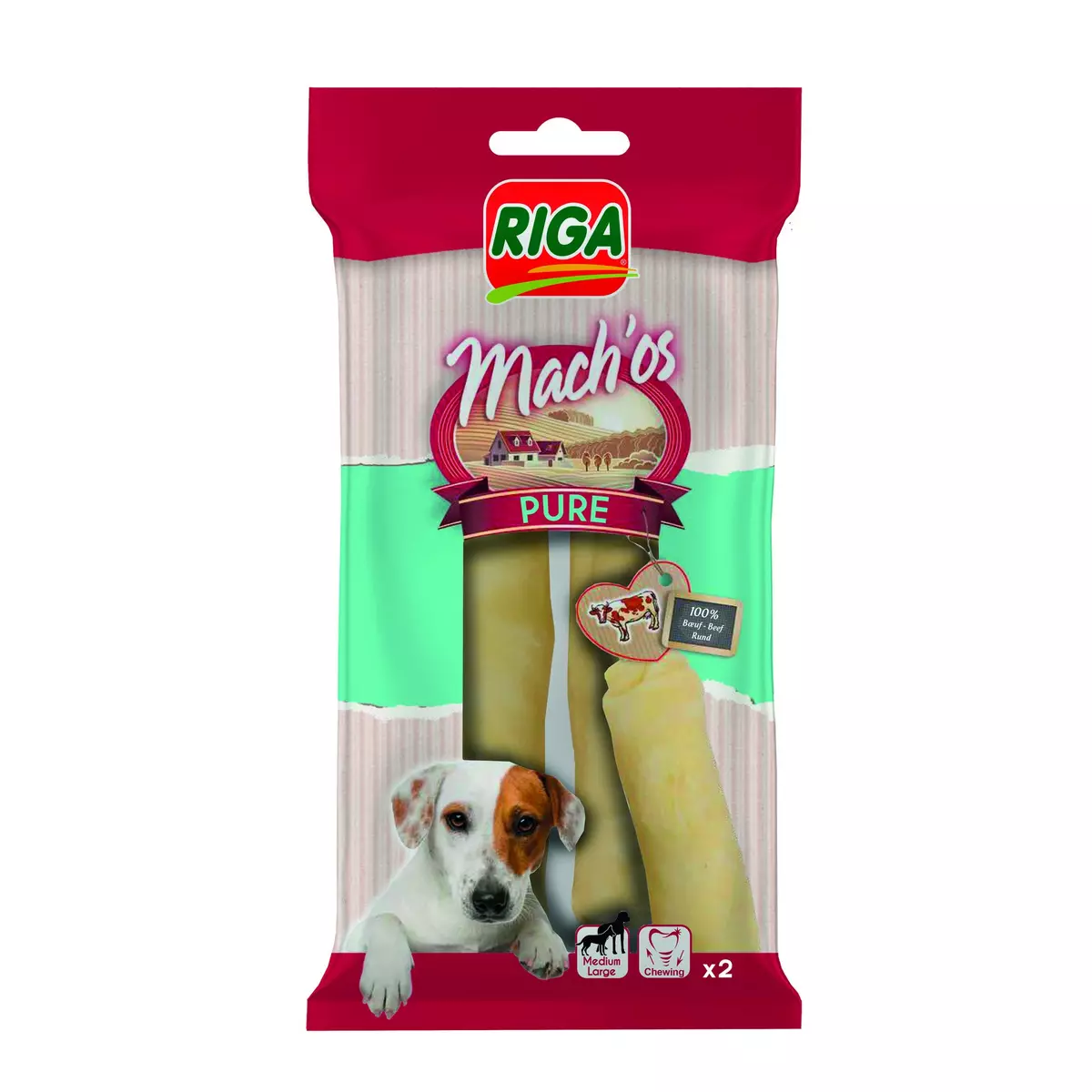 RIGA Mach'os pure barre soufflée blanche boeuf pour moyen et grand chien 2 os 110g