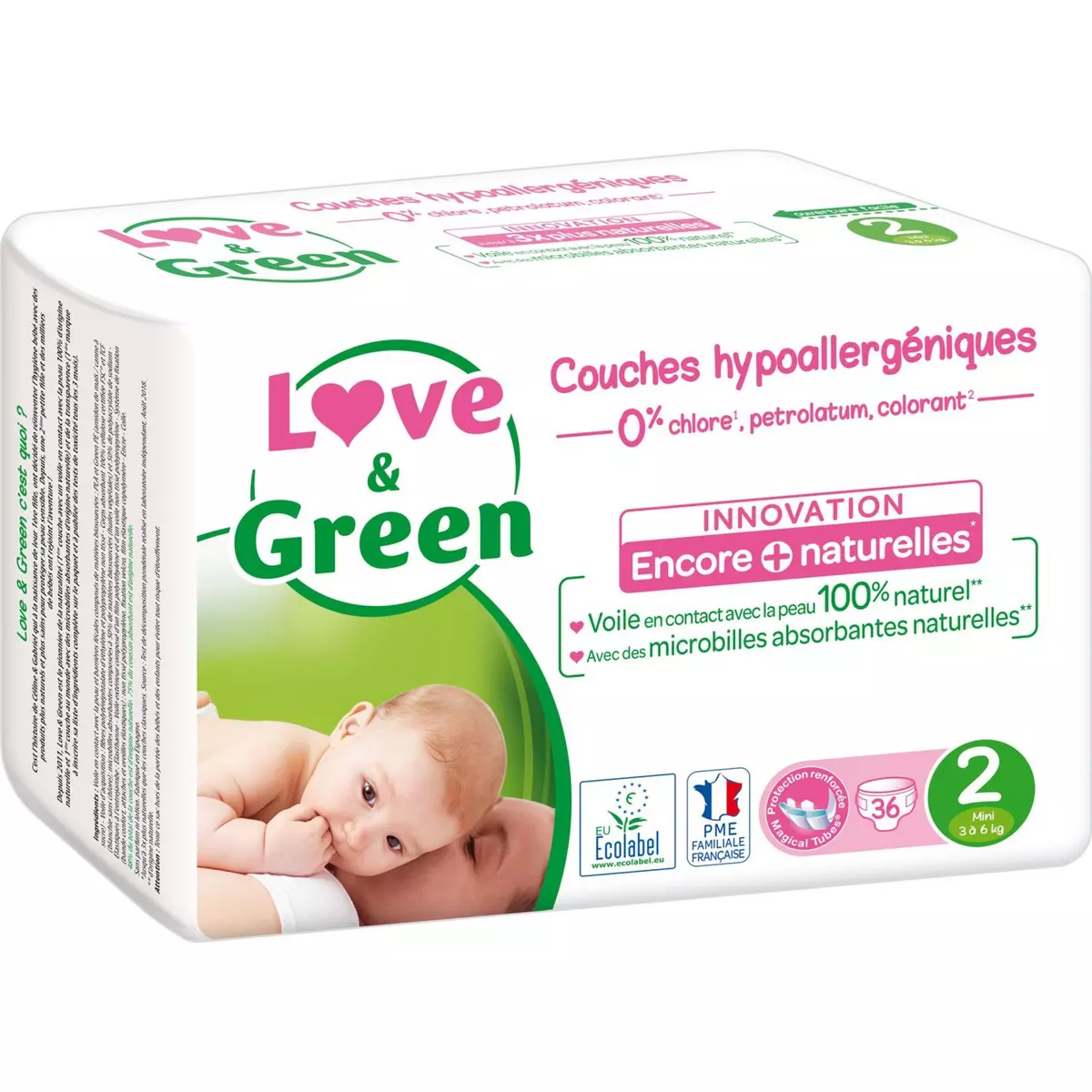LOVE & GREEN Couches écologiques taille 2 (3-5kg) 36 couches