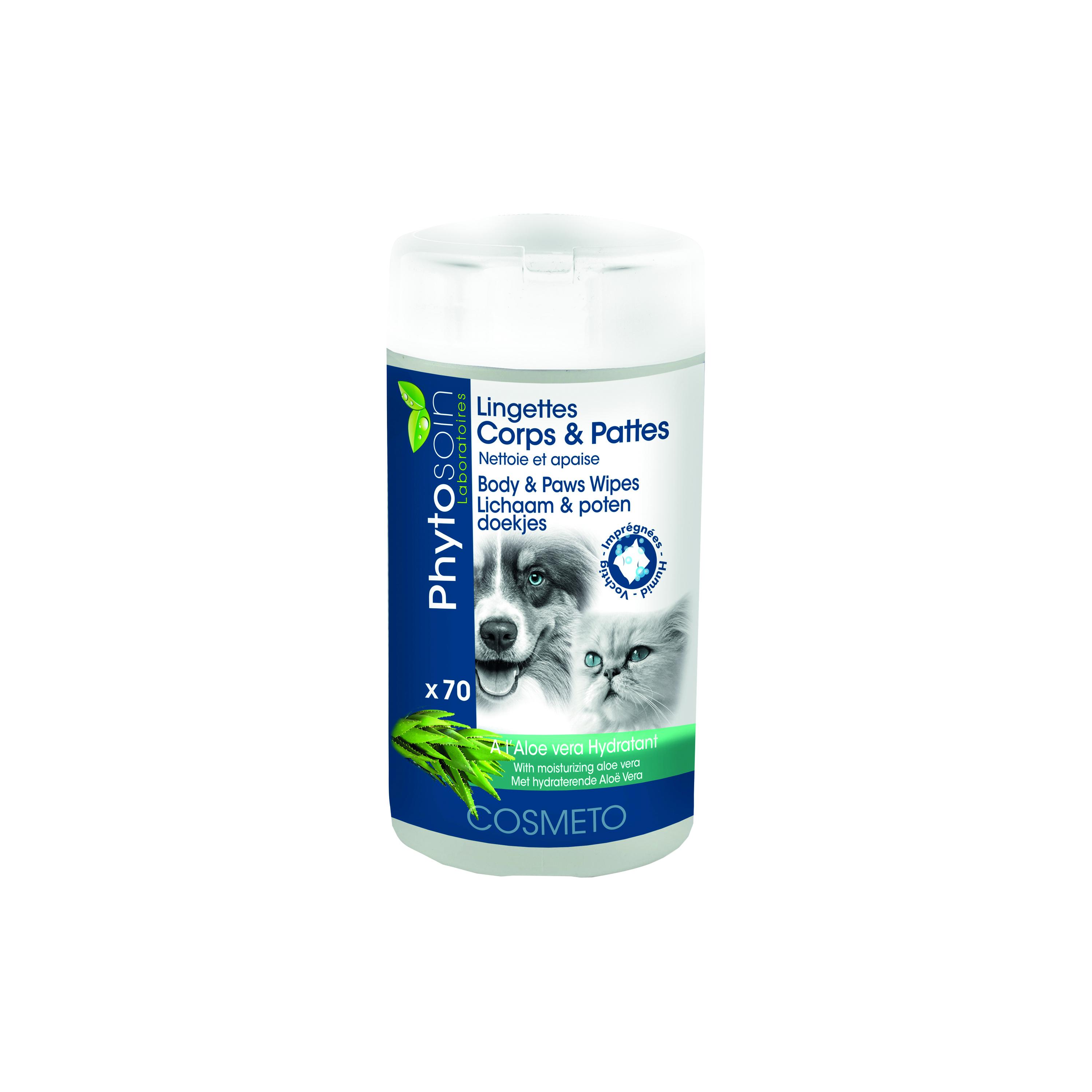 PHYTOSOIN Lingettes corps et pattes à l'aloé vera hydratant pour chien et chat 70 lingettes