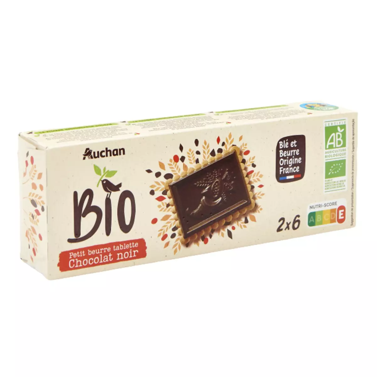 AUCHAN BIO Biscuits petit beurre avec tablette de chocolat noir 12 biscuits 150g