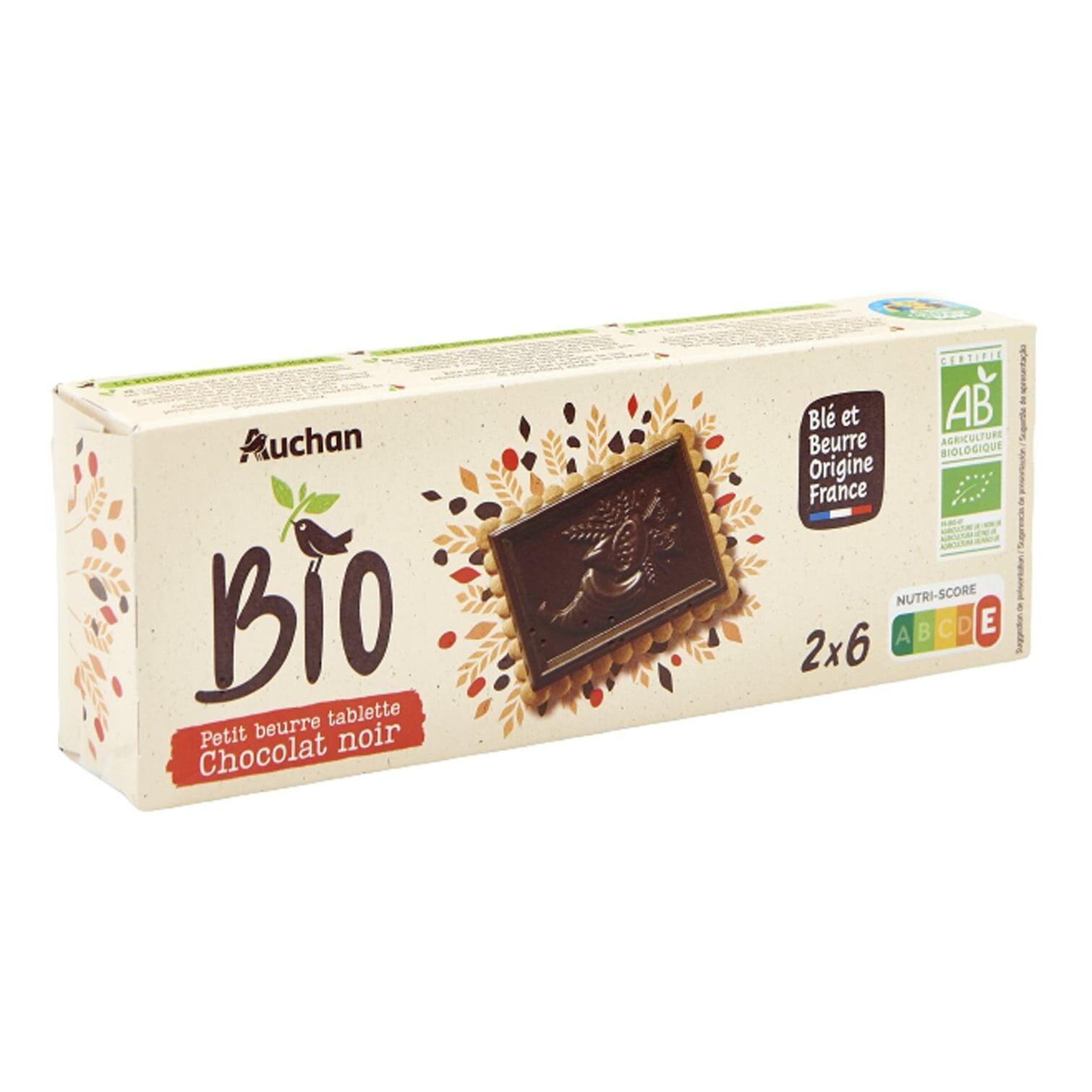 Voir la diapositive 4 : AUCHAN BIO CULTIVONS LE BON Biscuits petit beurre avec tablette de chocolat noir 12 biscuits 150g