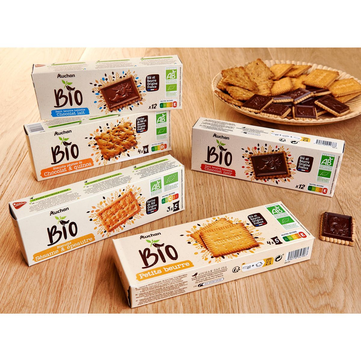 AUCHAN BIO CULTIVONS LE BON Biscuits petit beurre avec tablette de chocolat noir 12 biscuits 150g