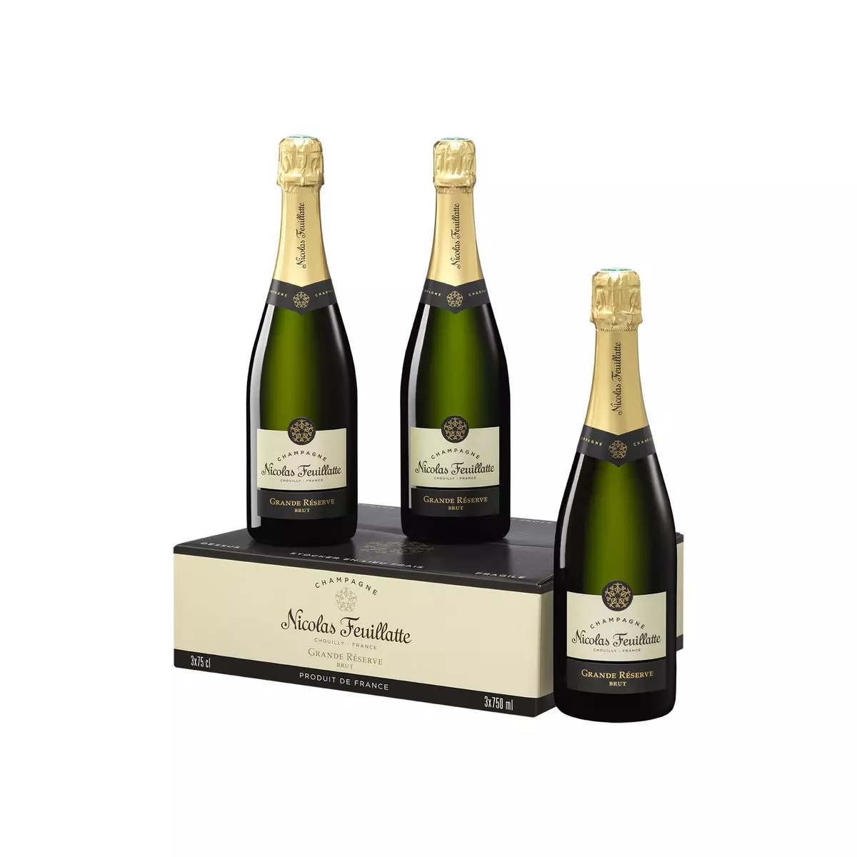 NICOLAS FEUILLATTE AOP Champagne coffret 3 bouteilles brut 3X75cl 2,25L