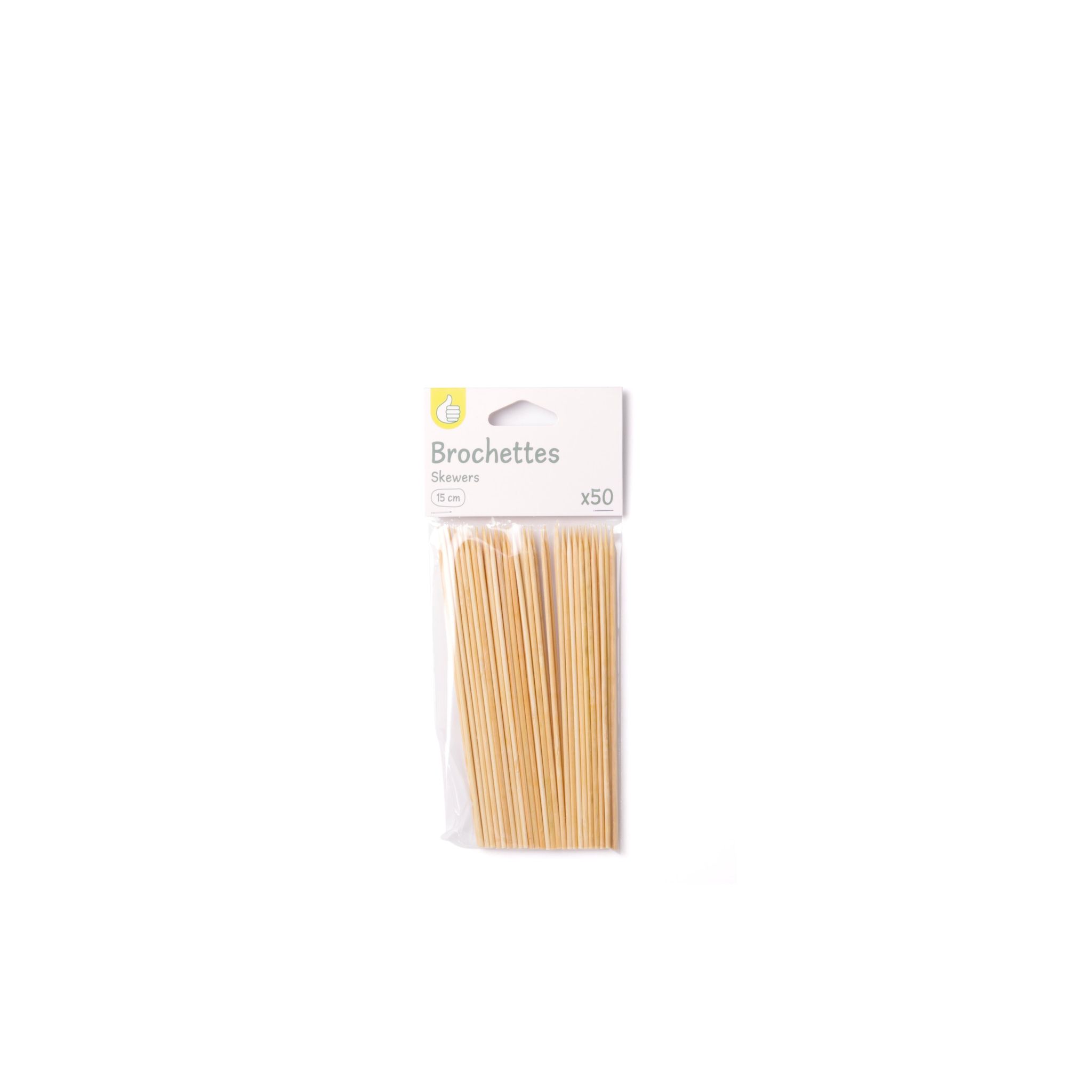 POUCE Lot de 50 brochettes en bois 15cm
