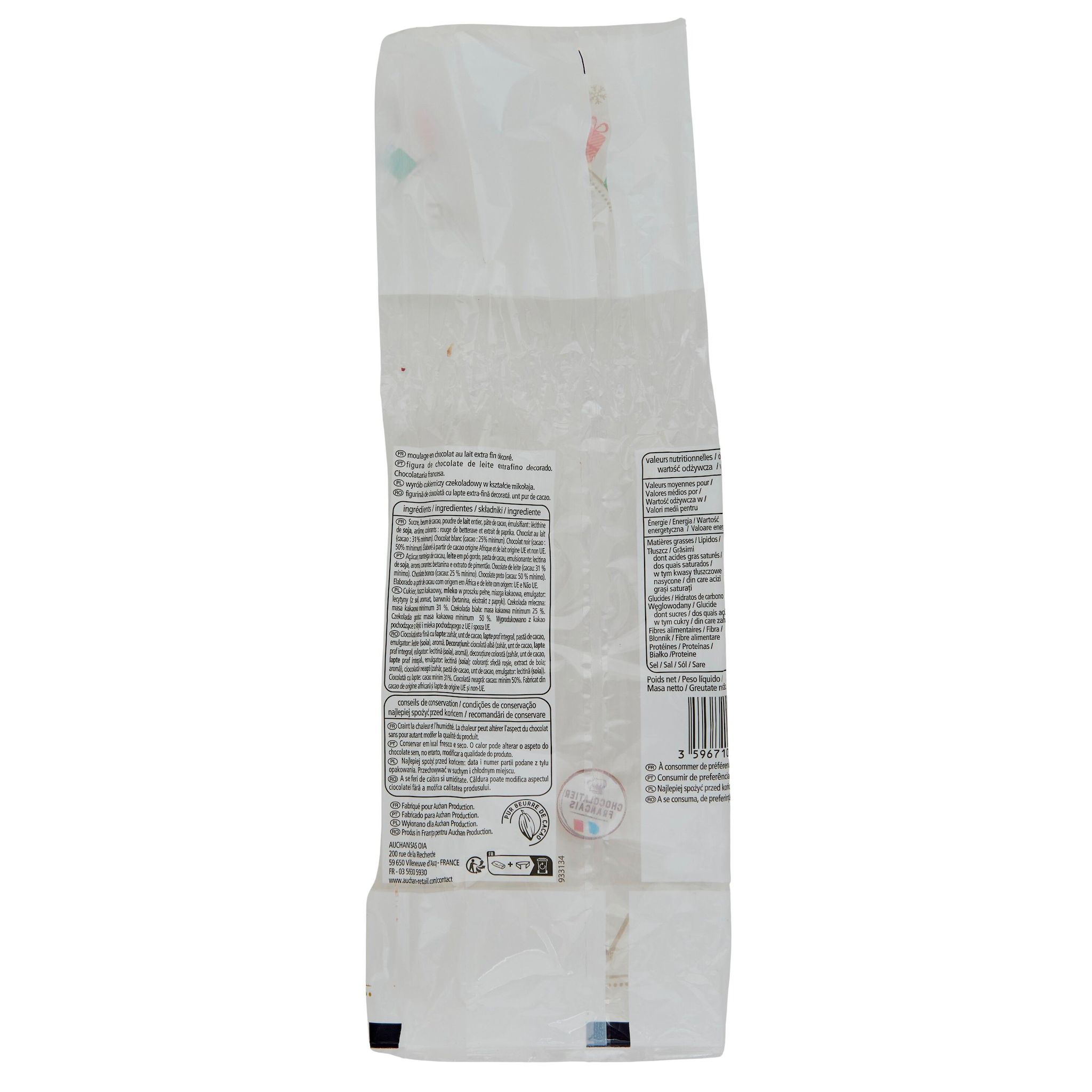 Voir la diapositive 4 : VENDOME Moulage Père Noël en chocolat au lait extra fin décoré 100g